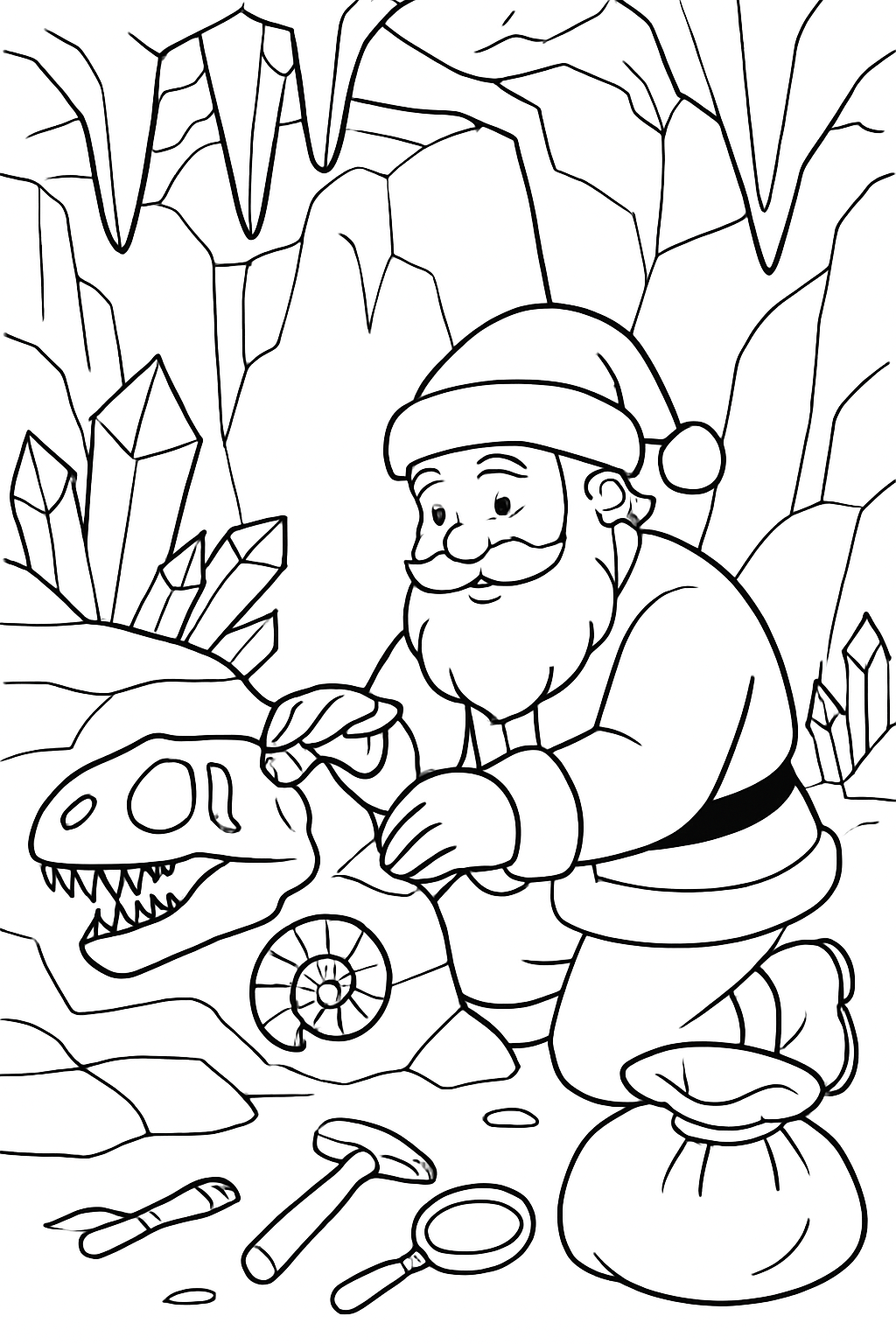 santa discovering fossils inside crystal canyon