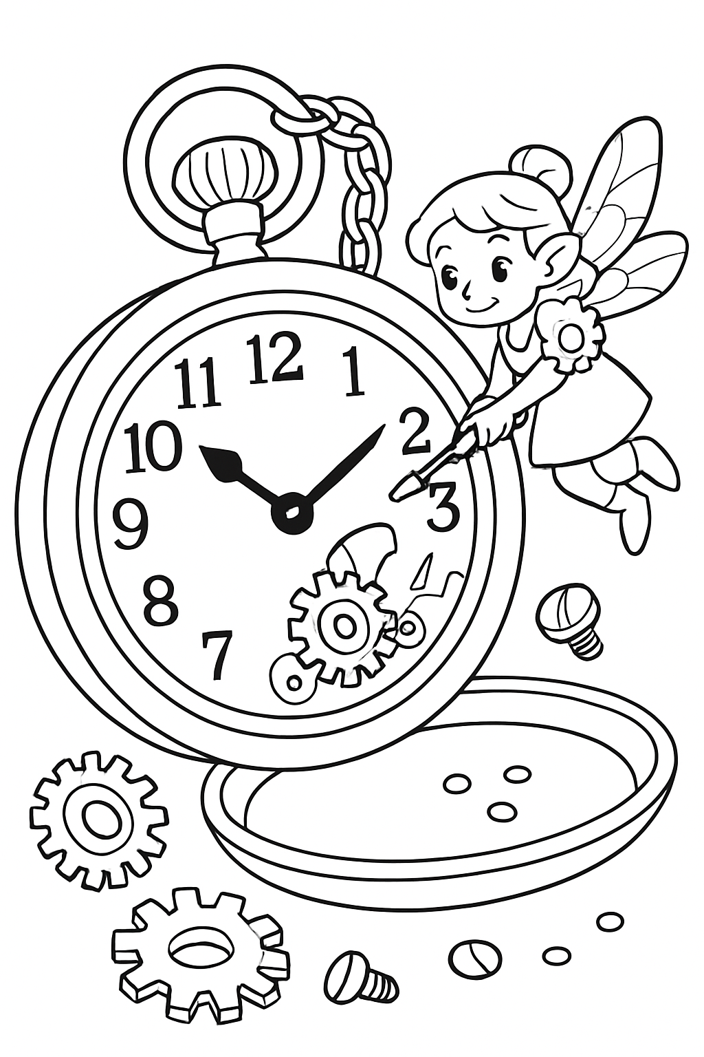 clockwork fairy repairing a giant pocketwatch