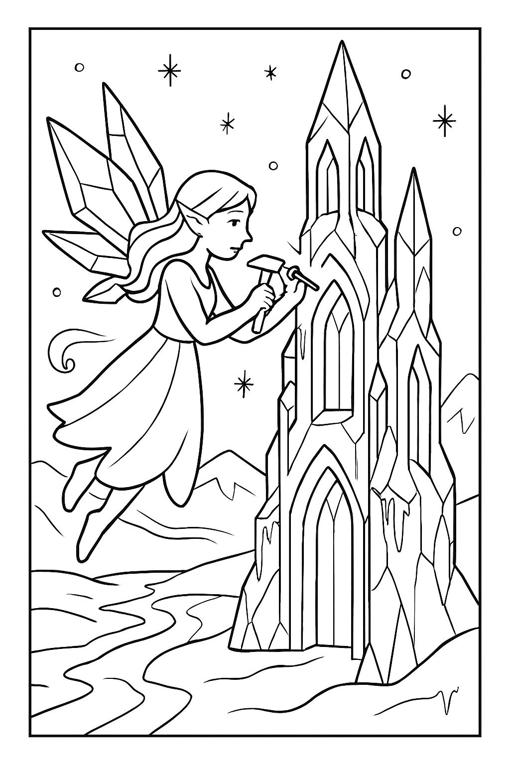 glacier-born fairy carving ice cathedral spires