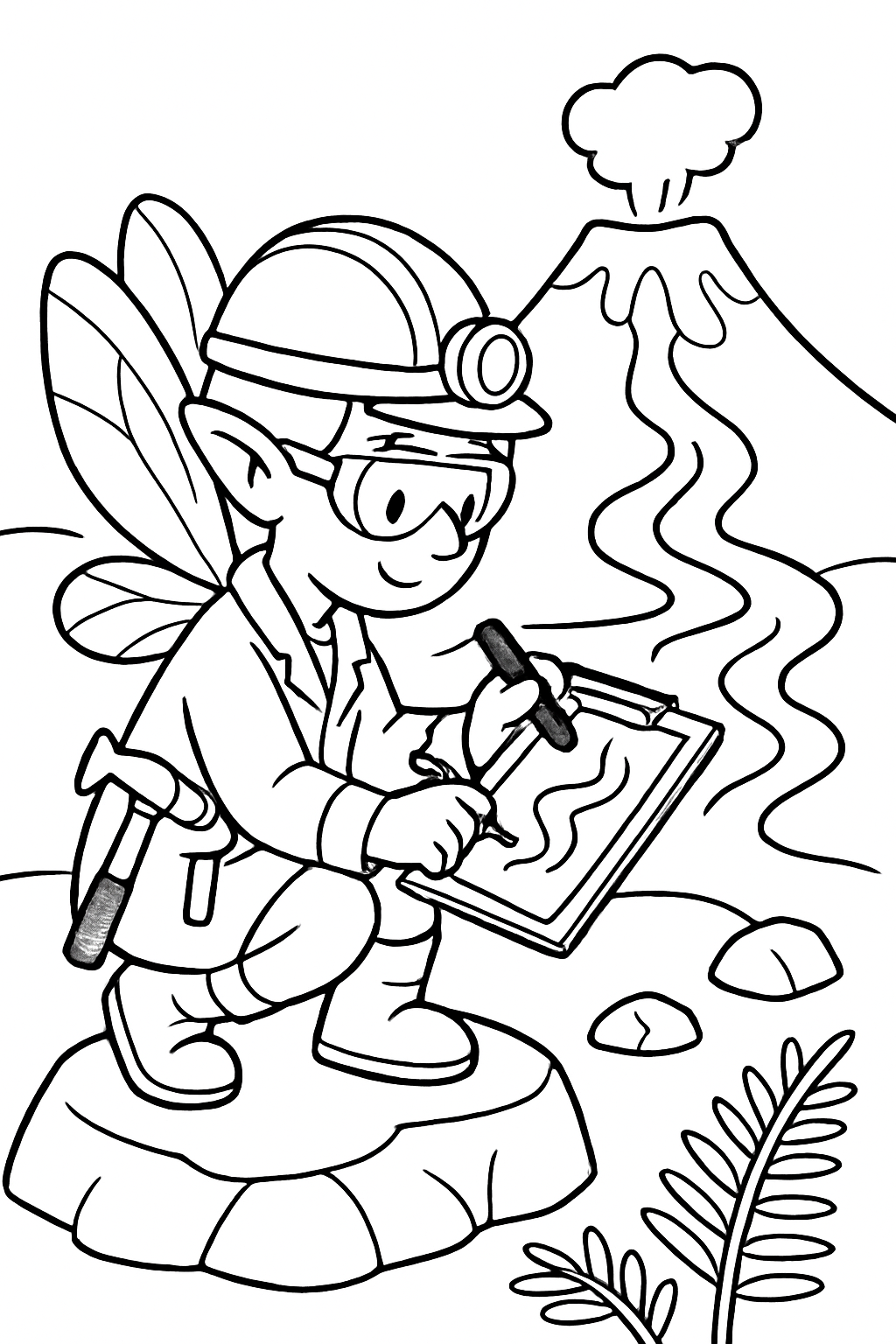 volcanologist fairy sketching lava with charcoal