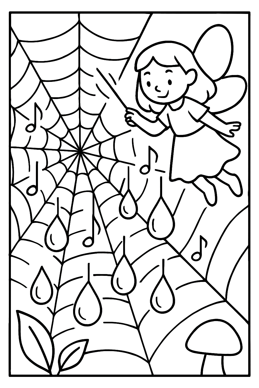 musician fairy conducting raindrops on spiderweb