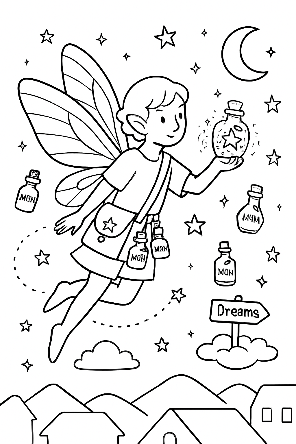 astral courier fairy delivering wishes in bottles
