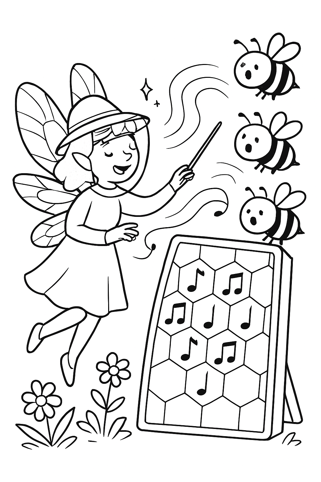 beekeeping fairy harmonizing honeycombs into chorus