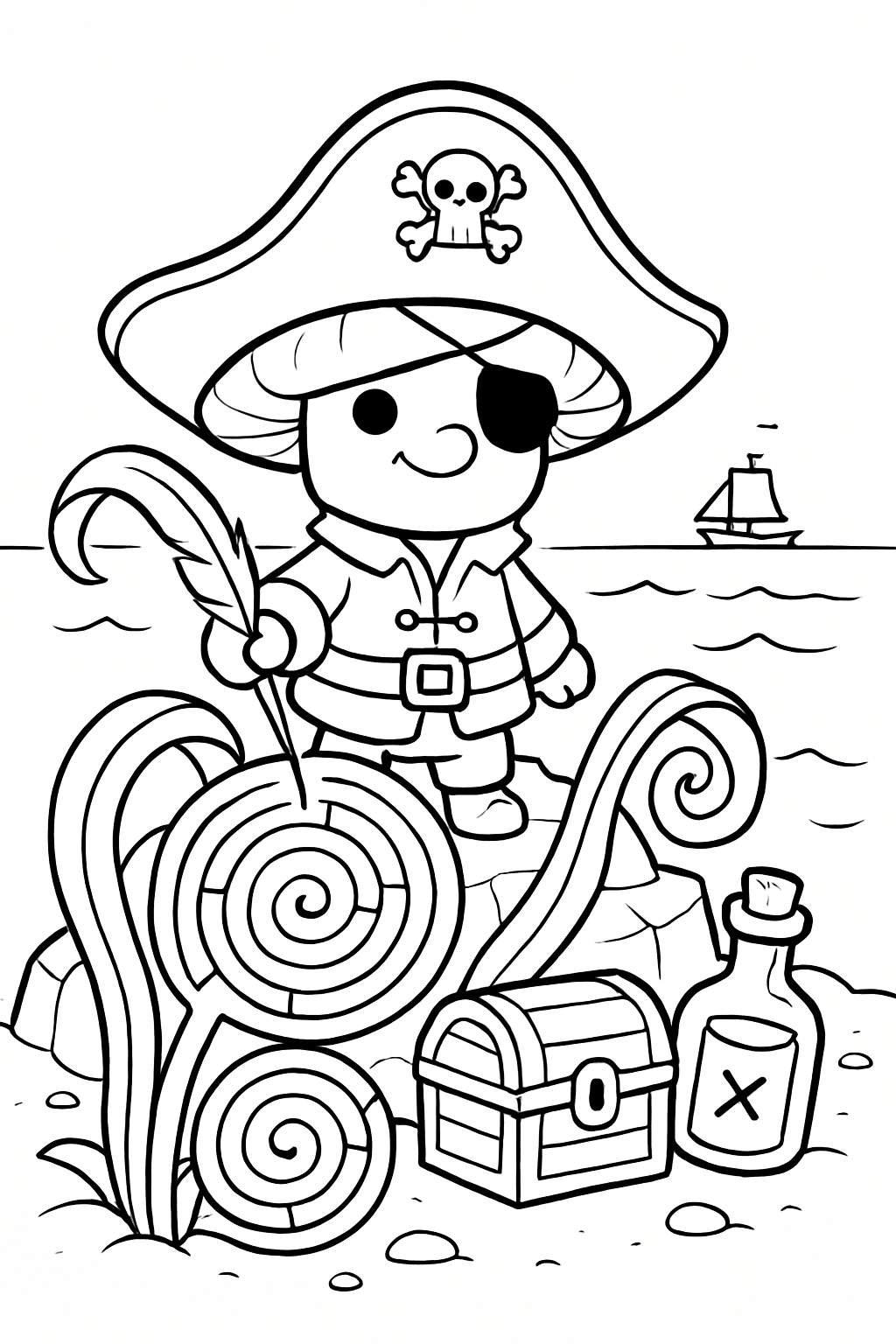 pirate mushroom charting whirlpool mazes on kelp