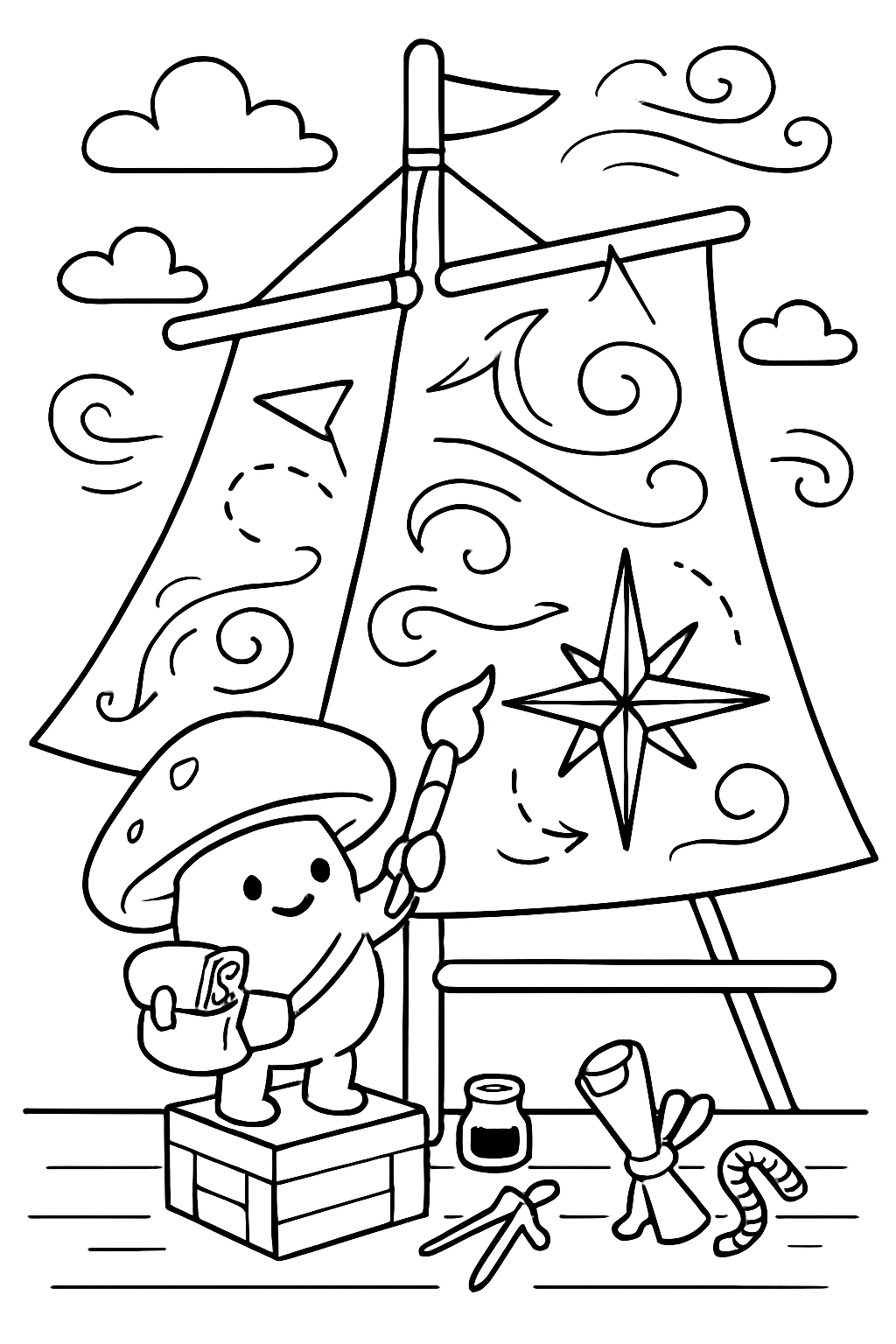 cartographer mushroom painting wind maps on sails