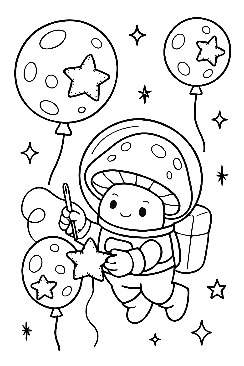astronautic mushroom patching moon balloons with stars