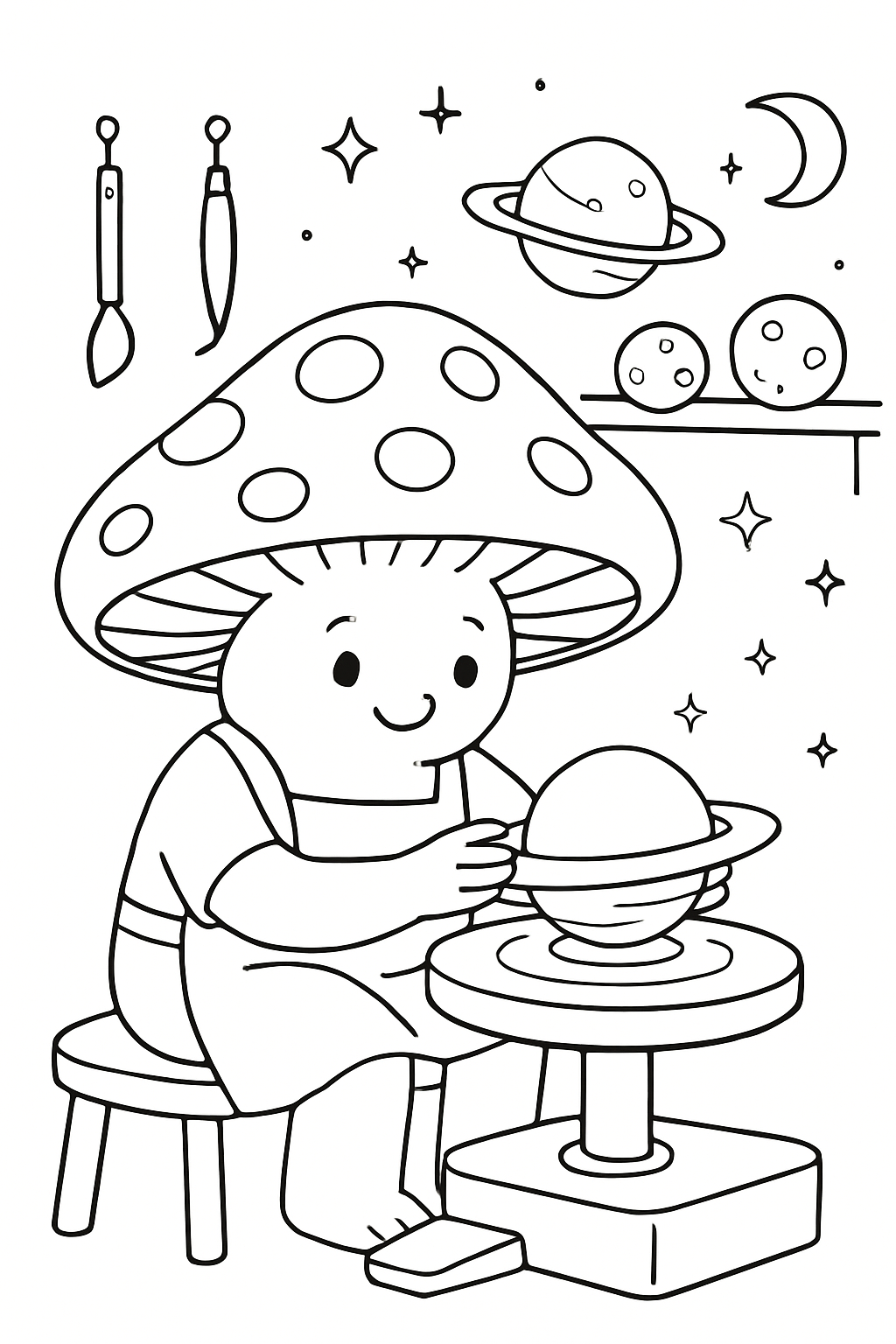 ceramicist mushroom spinning porcelain planets on wheel