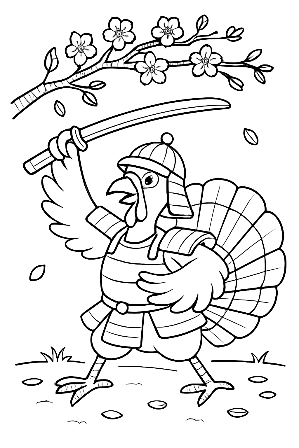 samurai turkey tracing kata beneath cherry blossoms