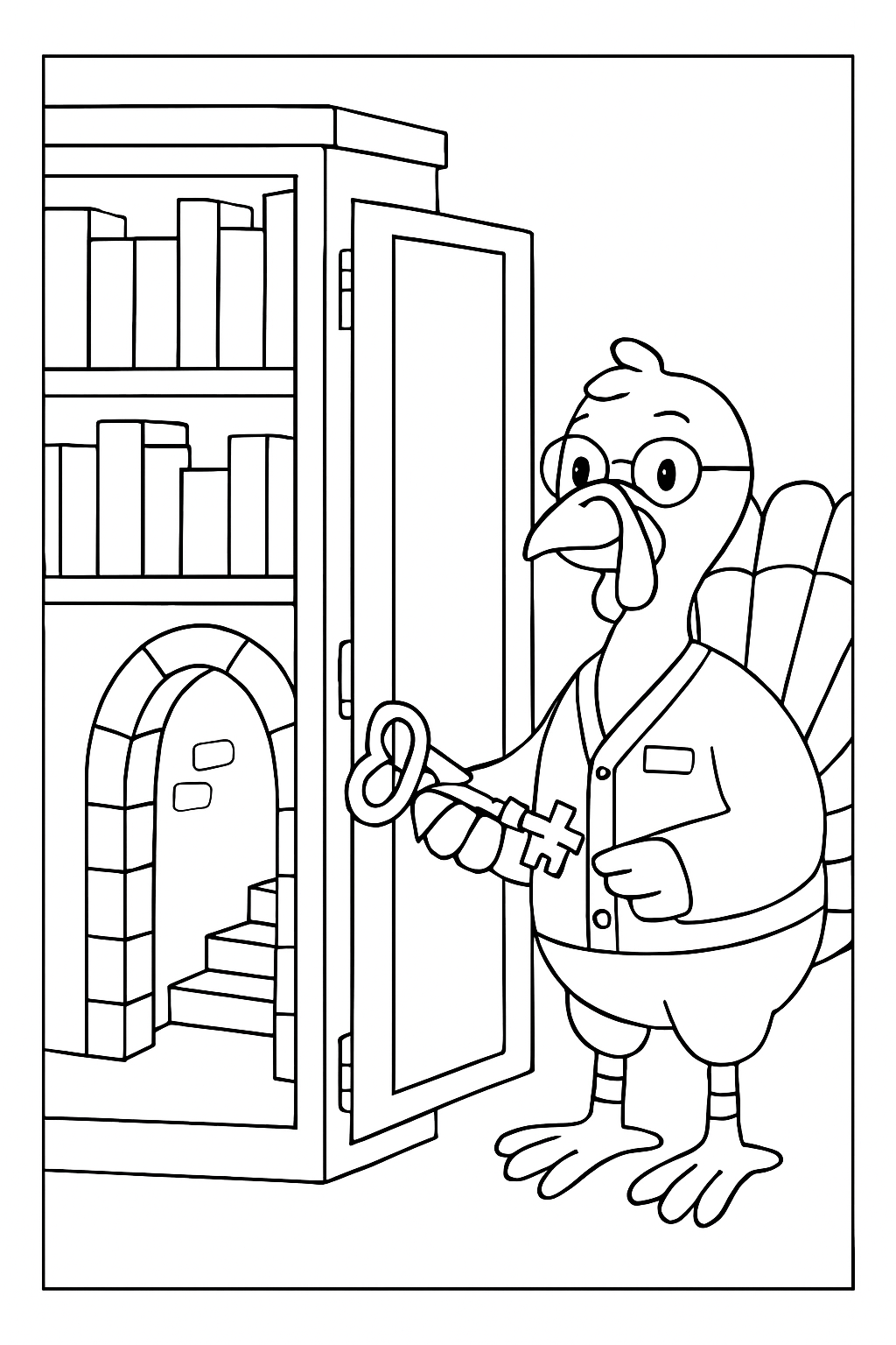 librarian turkey unlocking secret bookshelf passageway