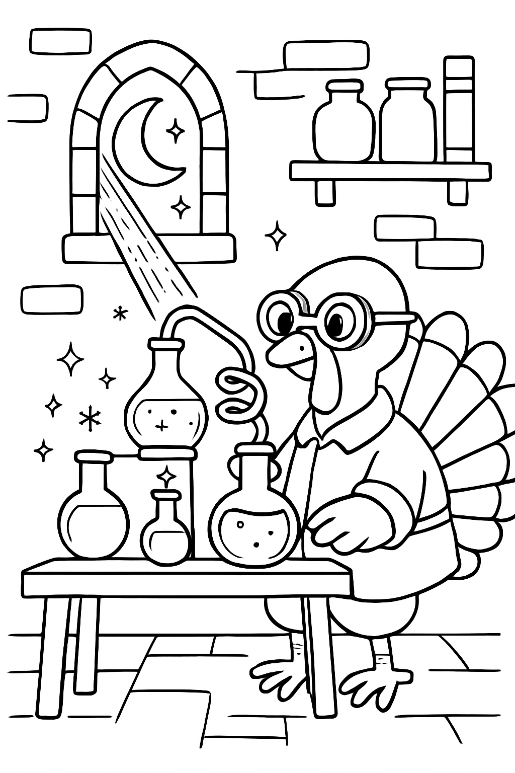 alchemist turkey distilling moonlight into shimmering vials