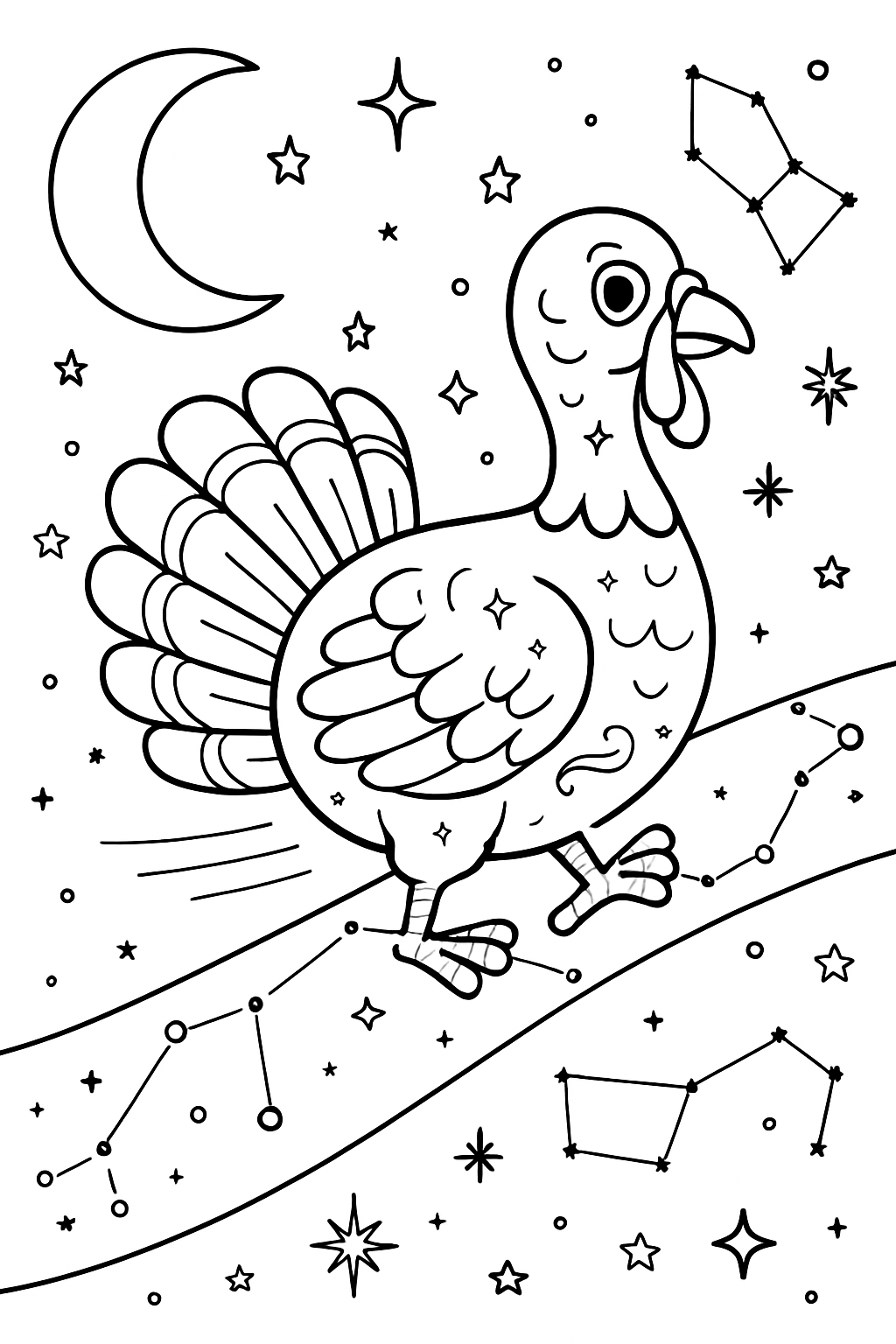 astral turkey riding constellations across midnight sky