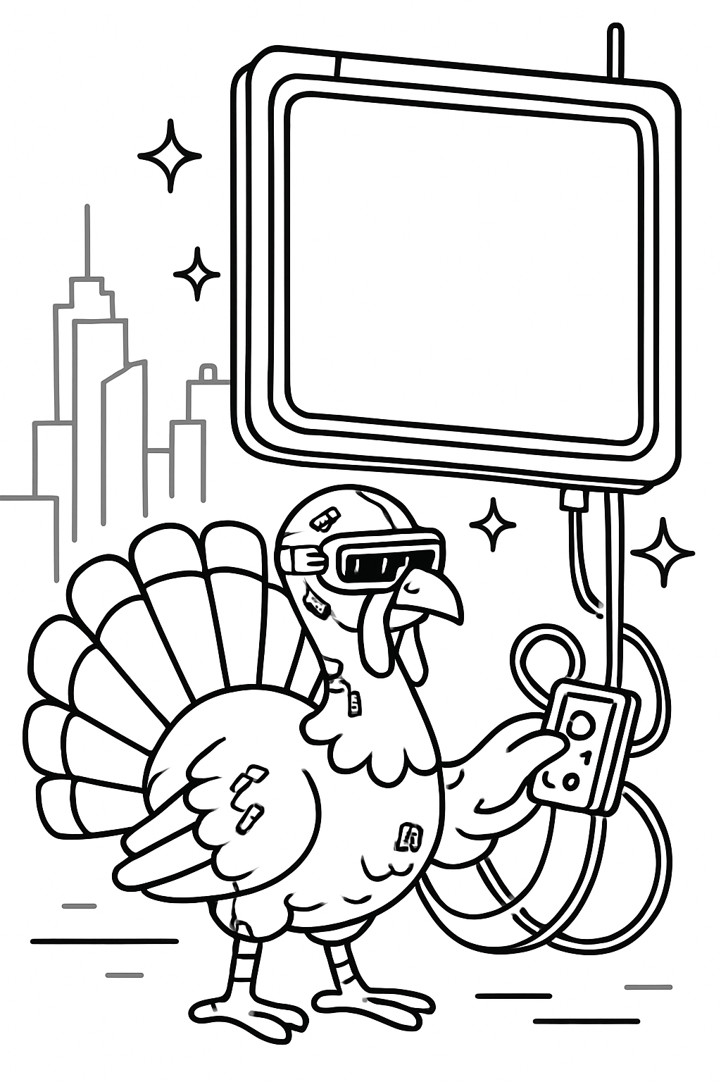 cyberpunk turkey hacking neon billboard with feathers