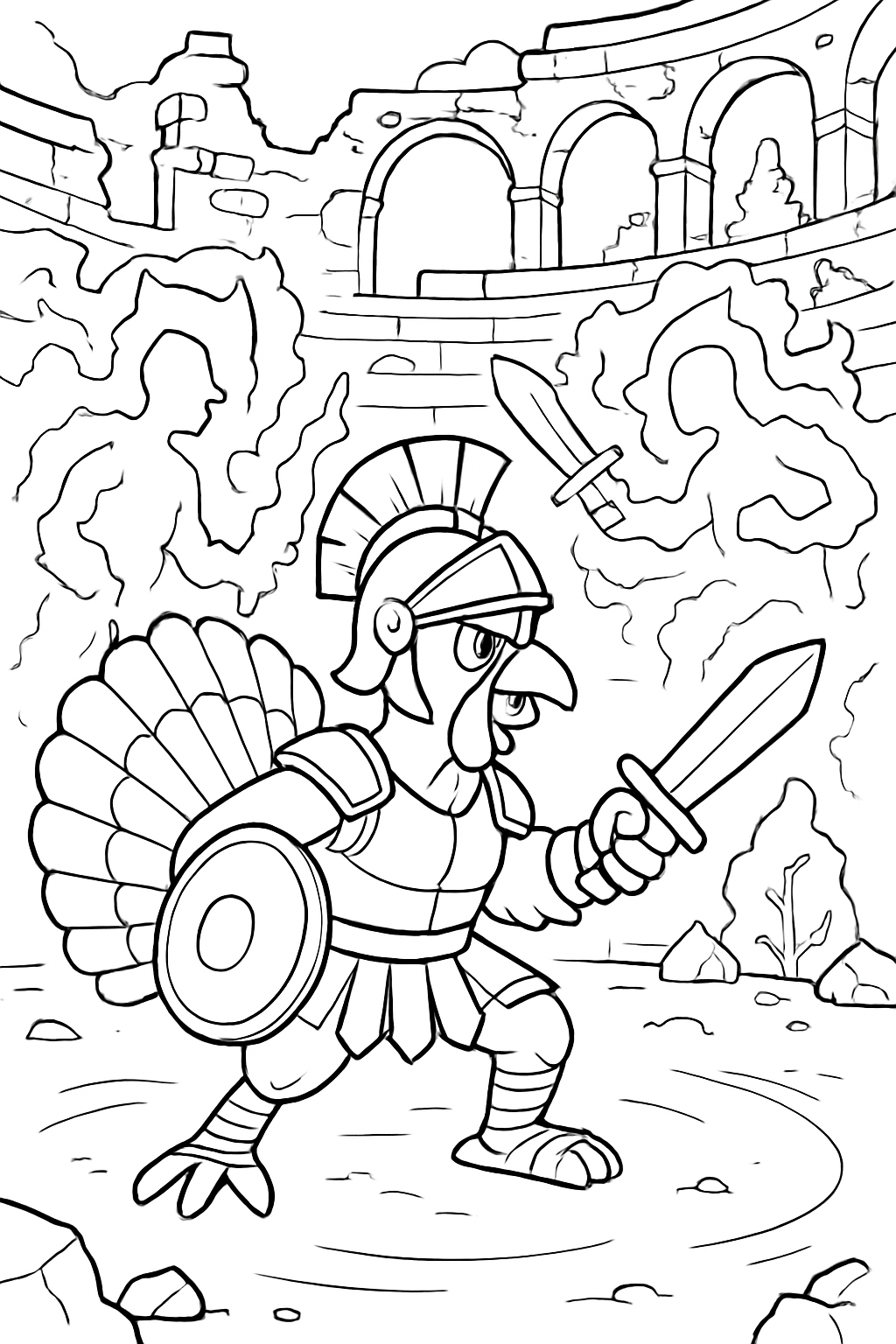 gladiator turkey dueling shadows in ruined coliseum