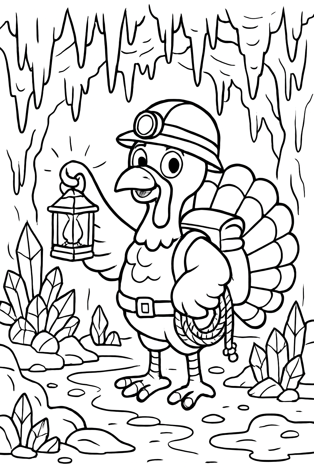 spelunker turkey lantern-lit in crystal dripstone cavern
