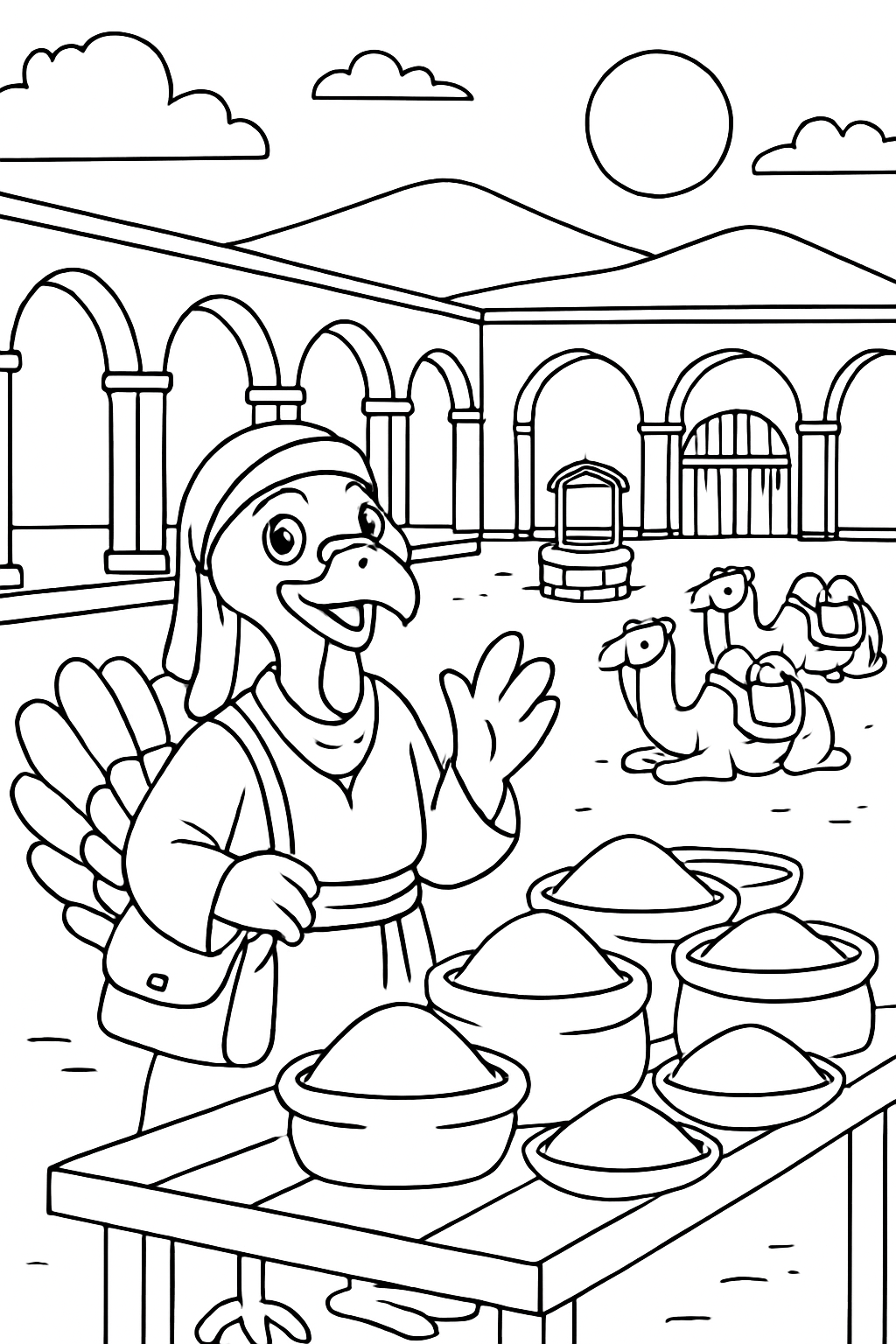 nomadic turkey trading spices at desert caravanserai