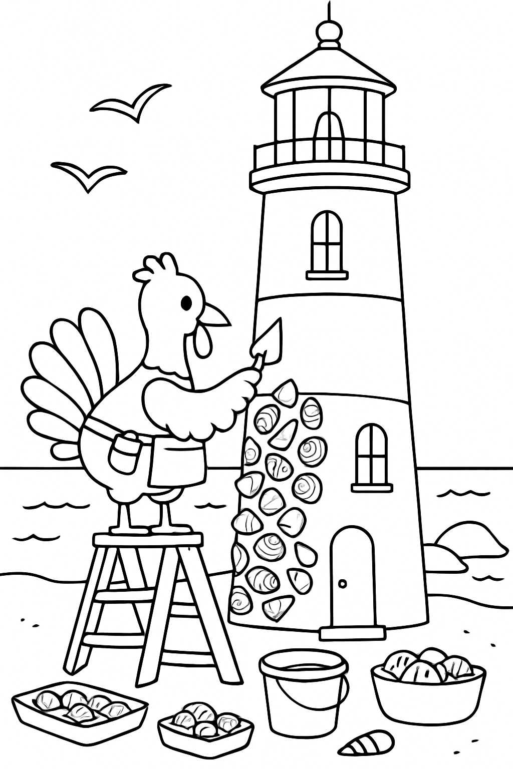 artisan turkey mosaicking seashells on lighthouse