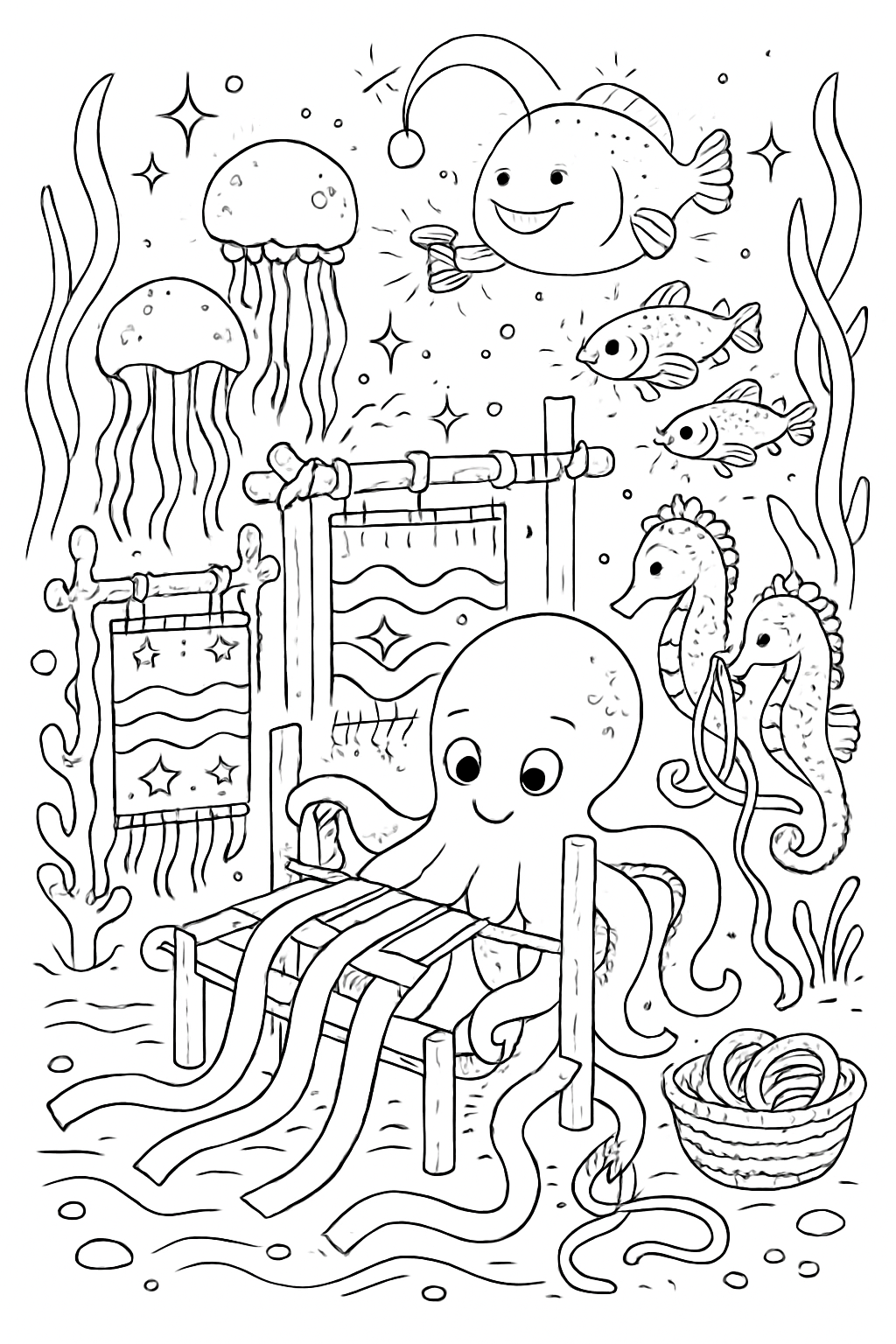 bioluminescent sea animals weaving kelp tapestries