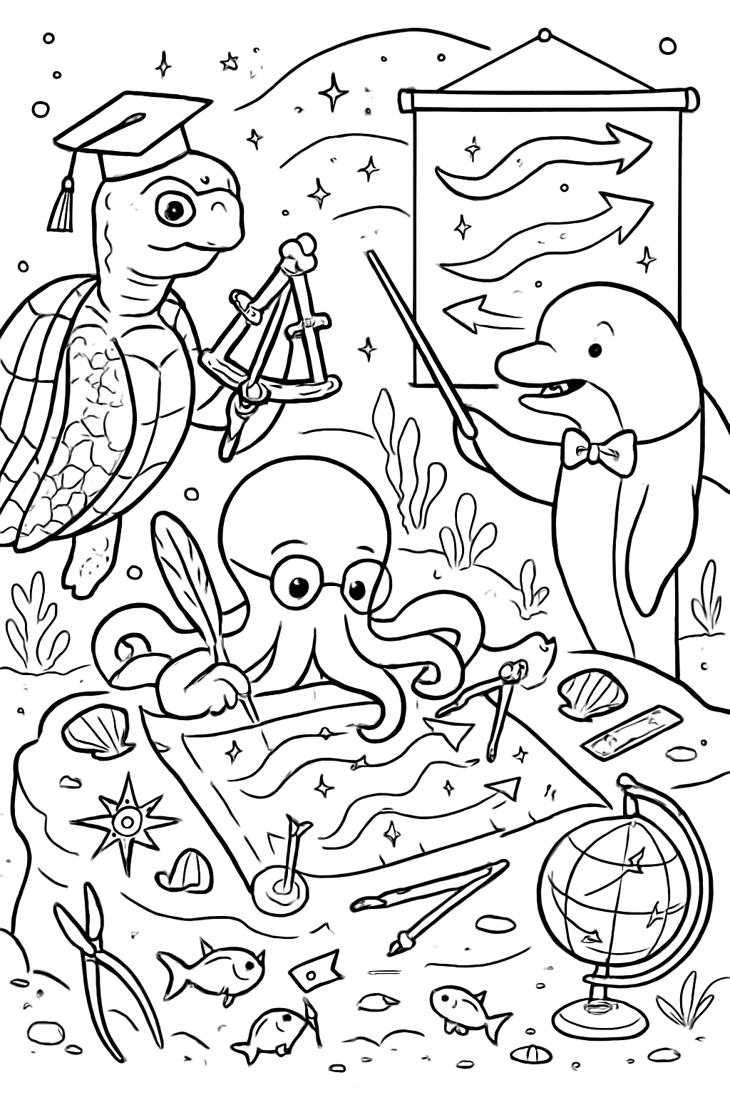 scholarly sea animals mapping phosphorescent tide currents