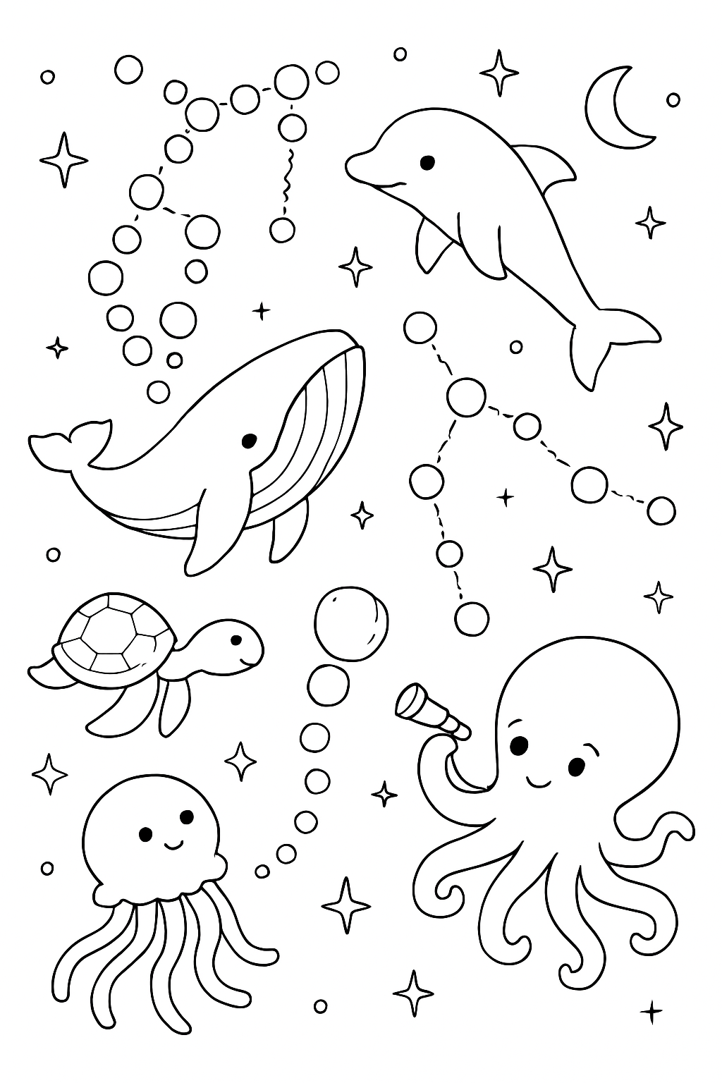 astral sea animals charting constellations of bubbles