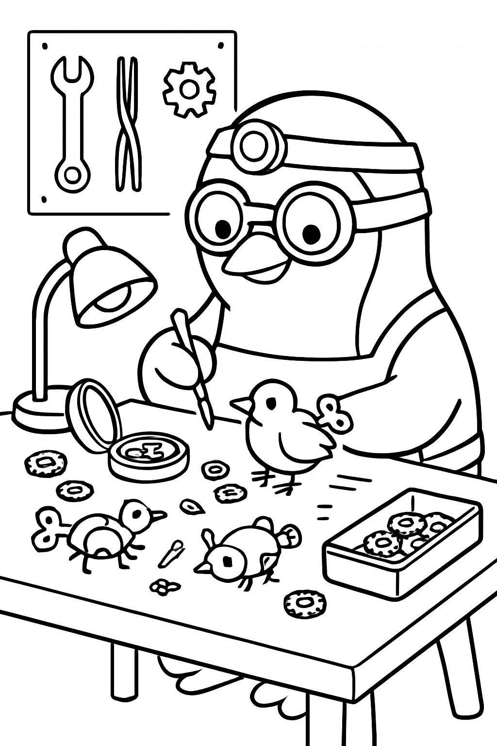 clockwork tinkerer penguin assembling whirring pocket automatons