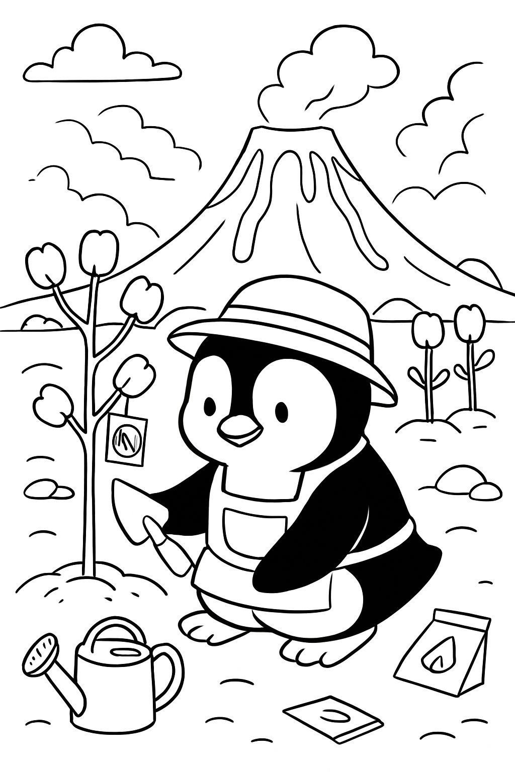 volcanic gardener penguin planting fireproof marshmallow trees