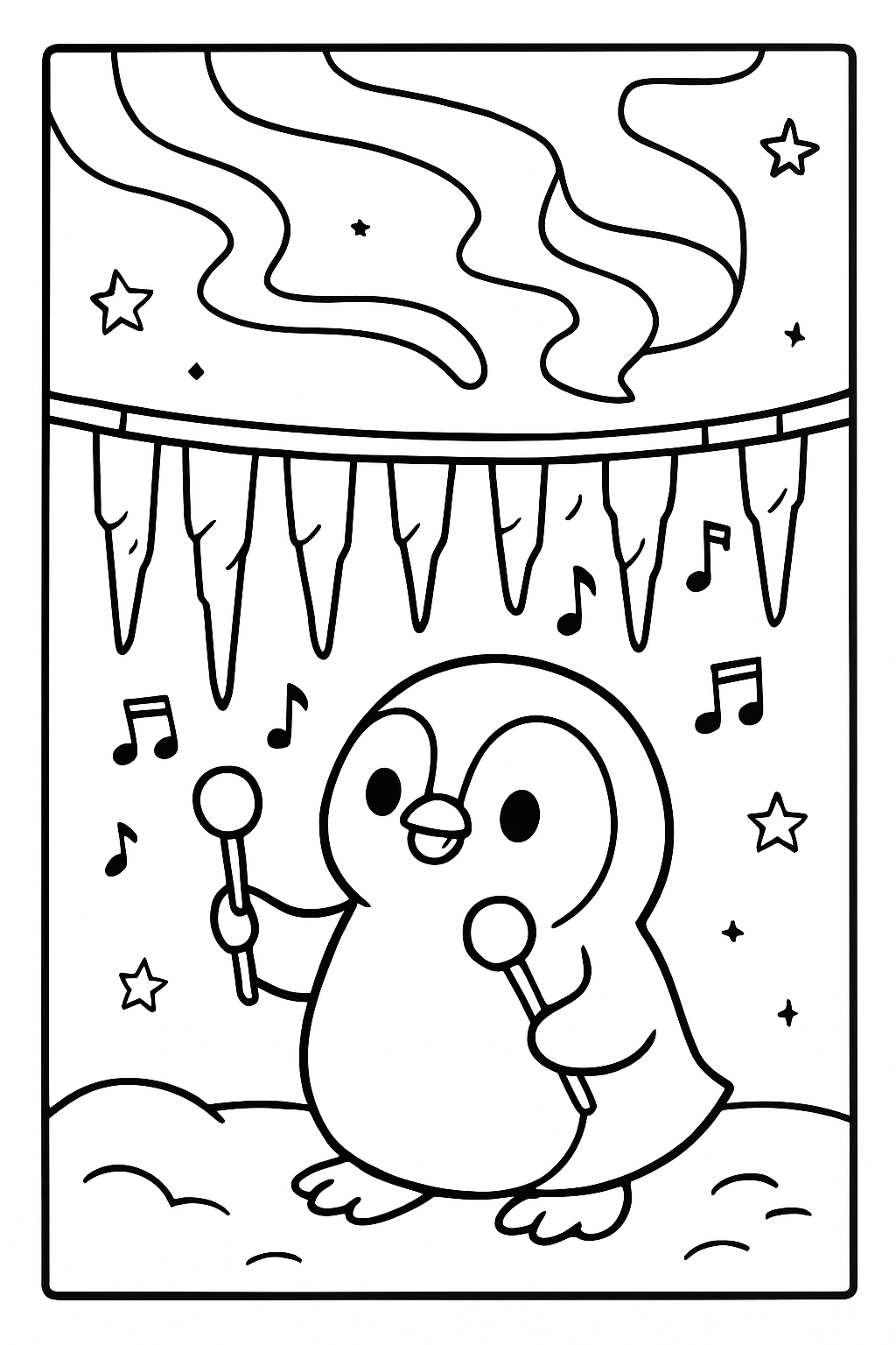 aurora drummer penguin beating icicle xylophone rhythms