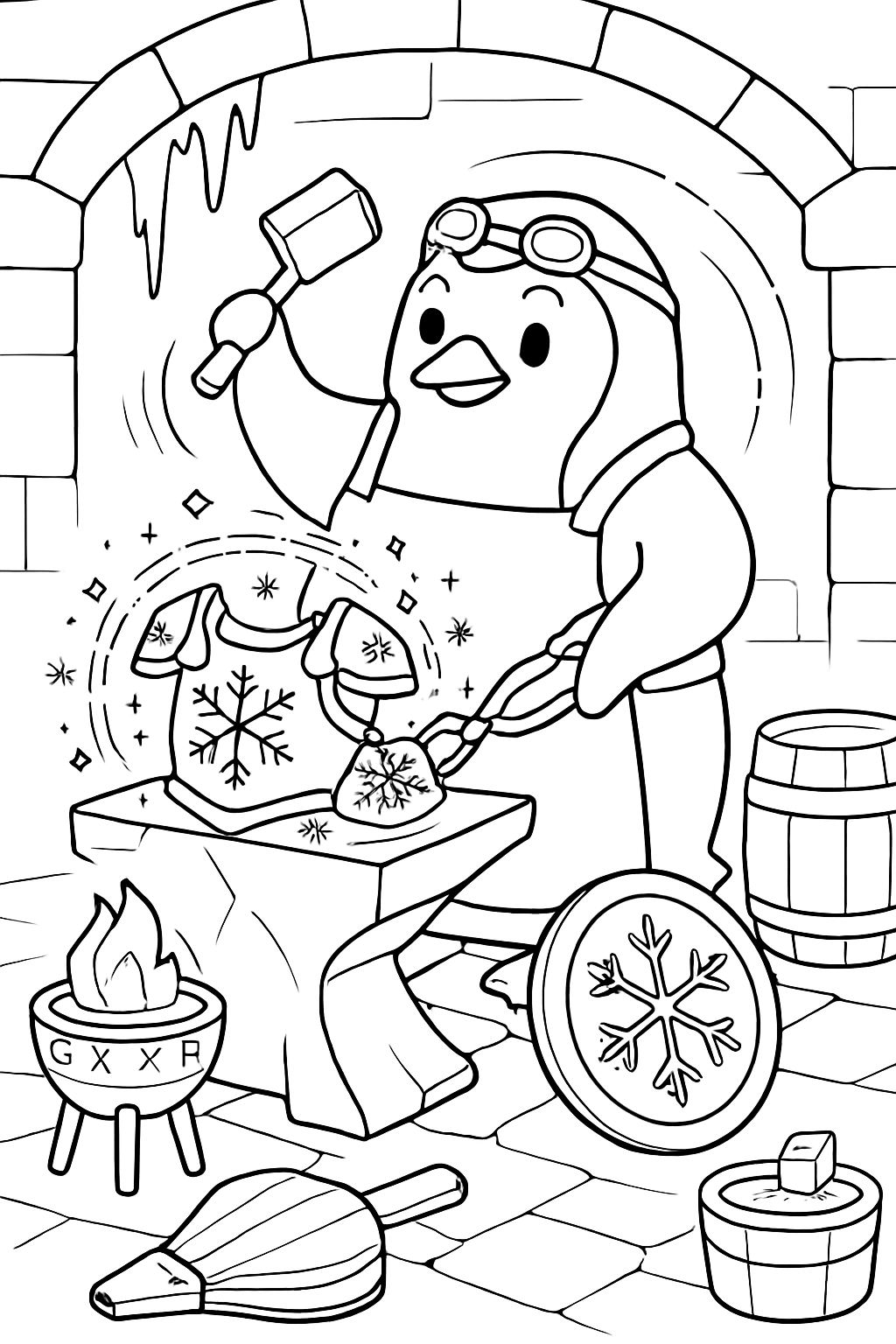 enchanted blacksmith penguin forging snowflake armor