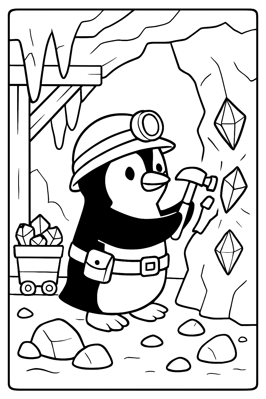 subterranean miner penguin chiseling gems from permafrost