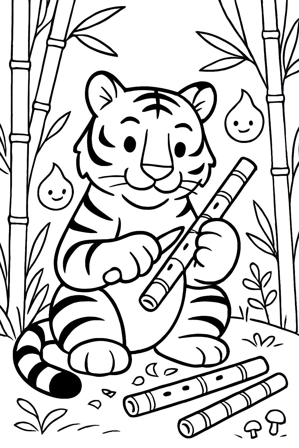 tiger carving bamboo flutes for forest spirits