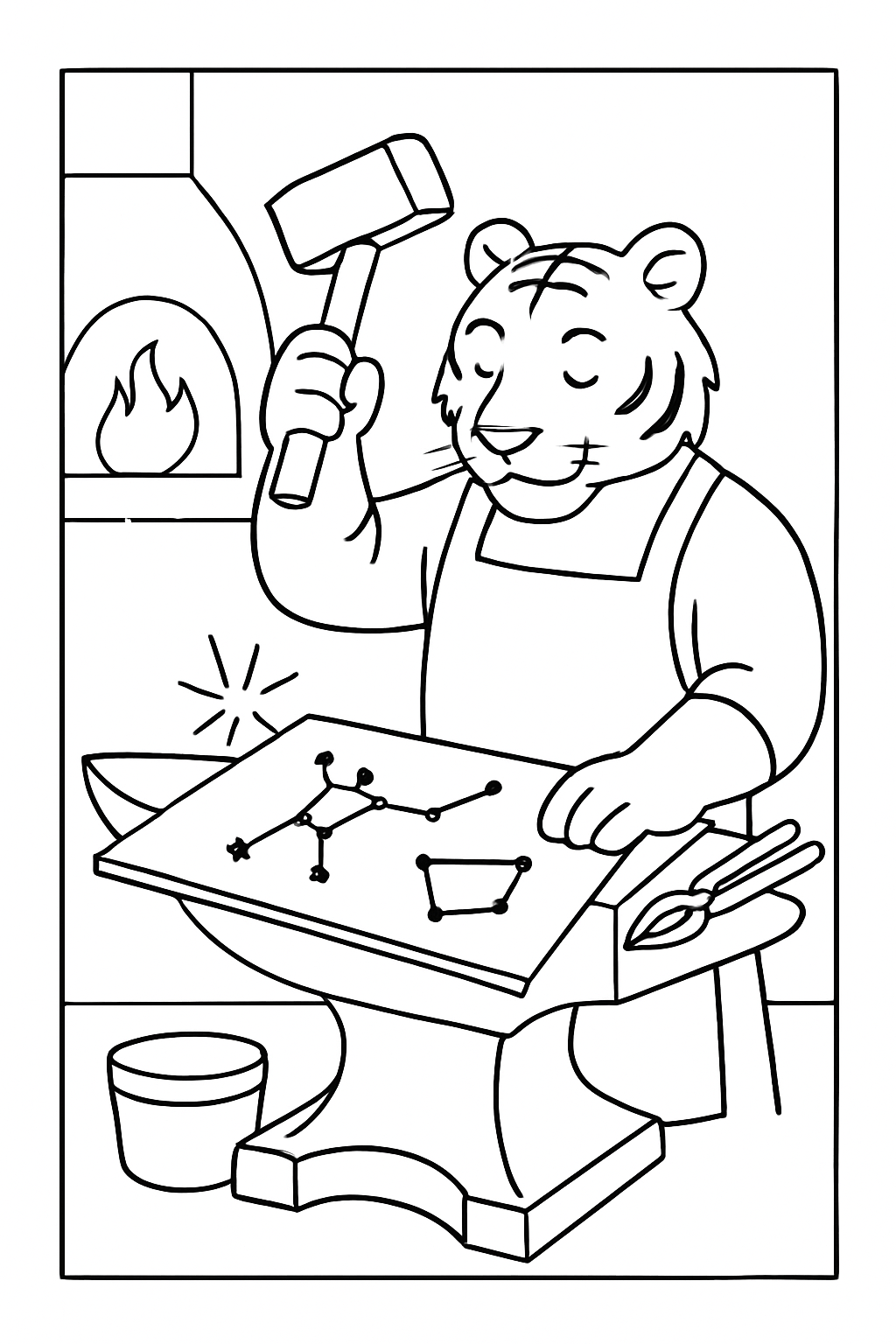 tiger forging constellation map upon anvil