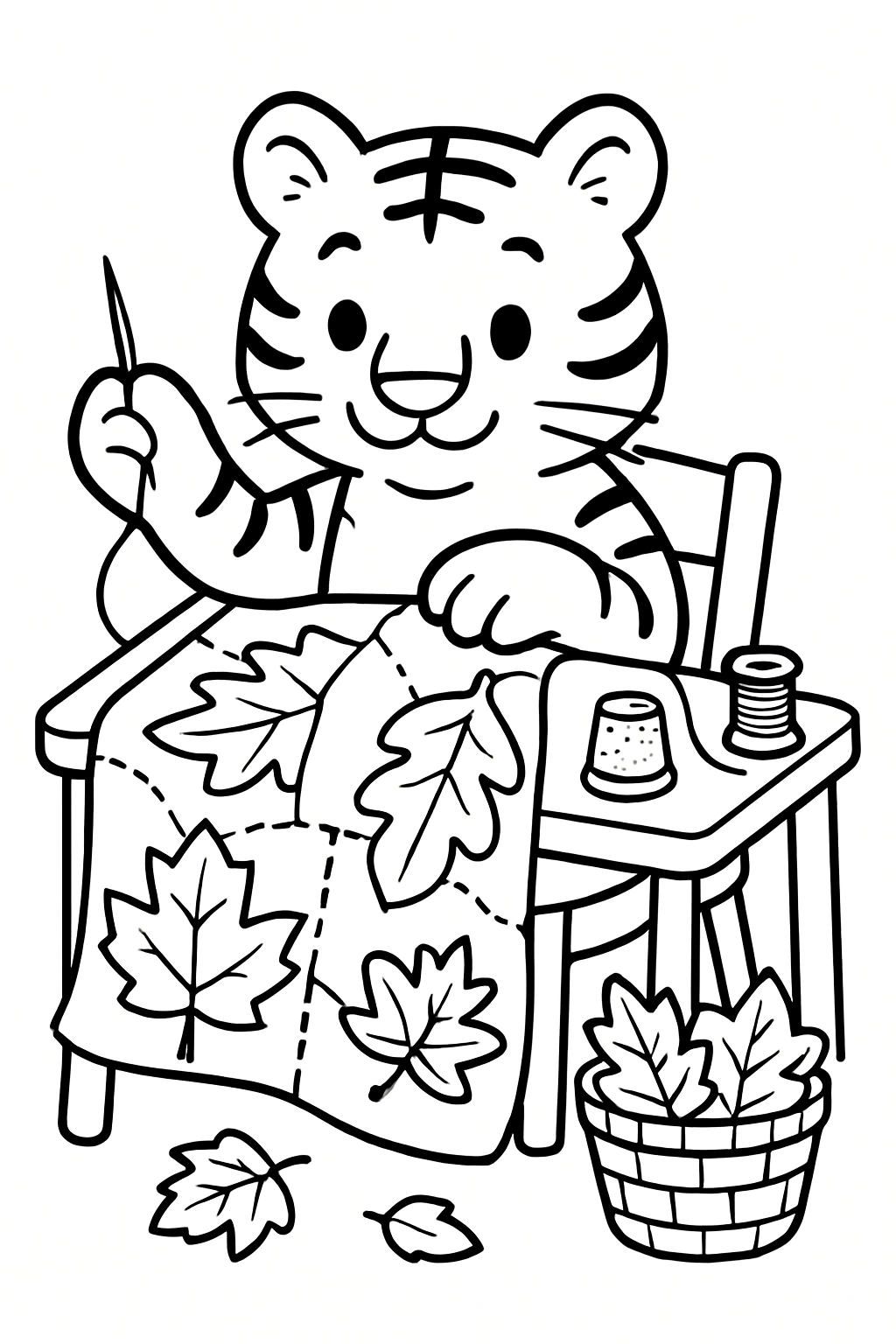 tiger sewing quilts from autumn leaves