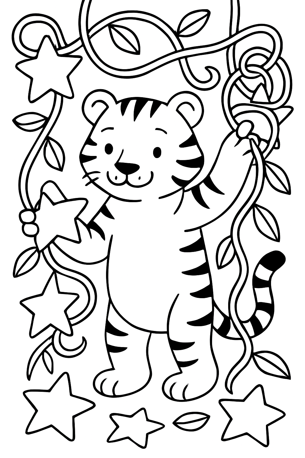 tiger rescuing stars from tangled vines