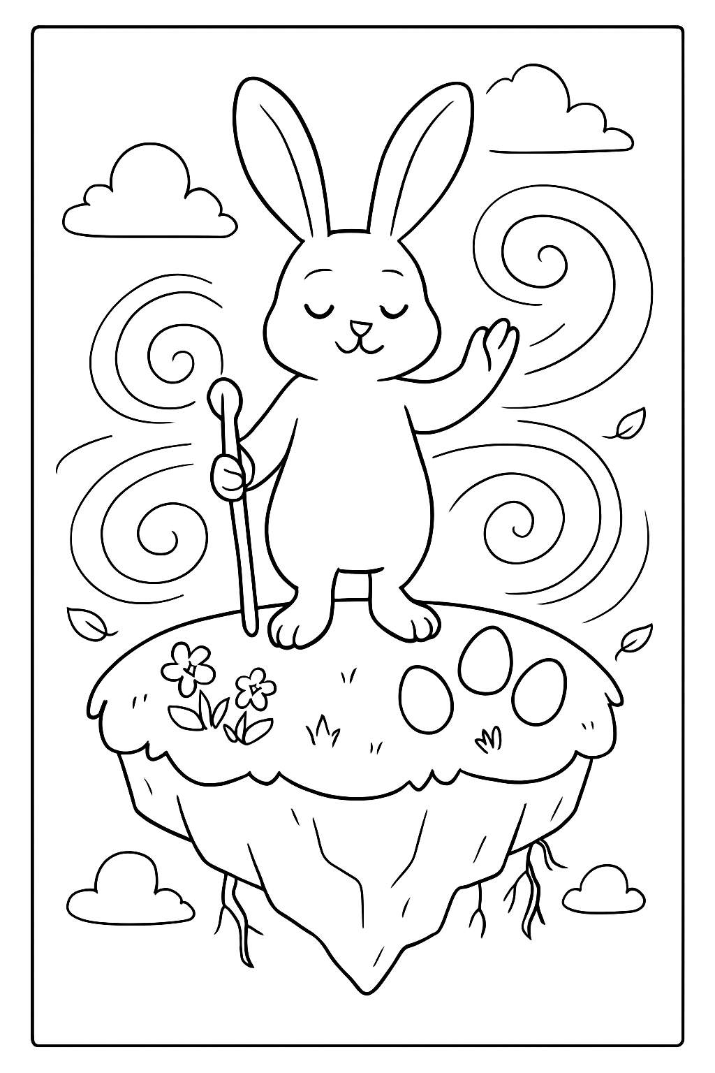 easter bunny taming winds atop floating island