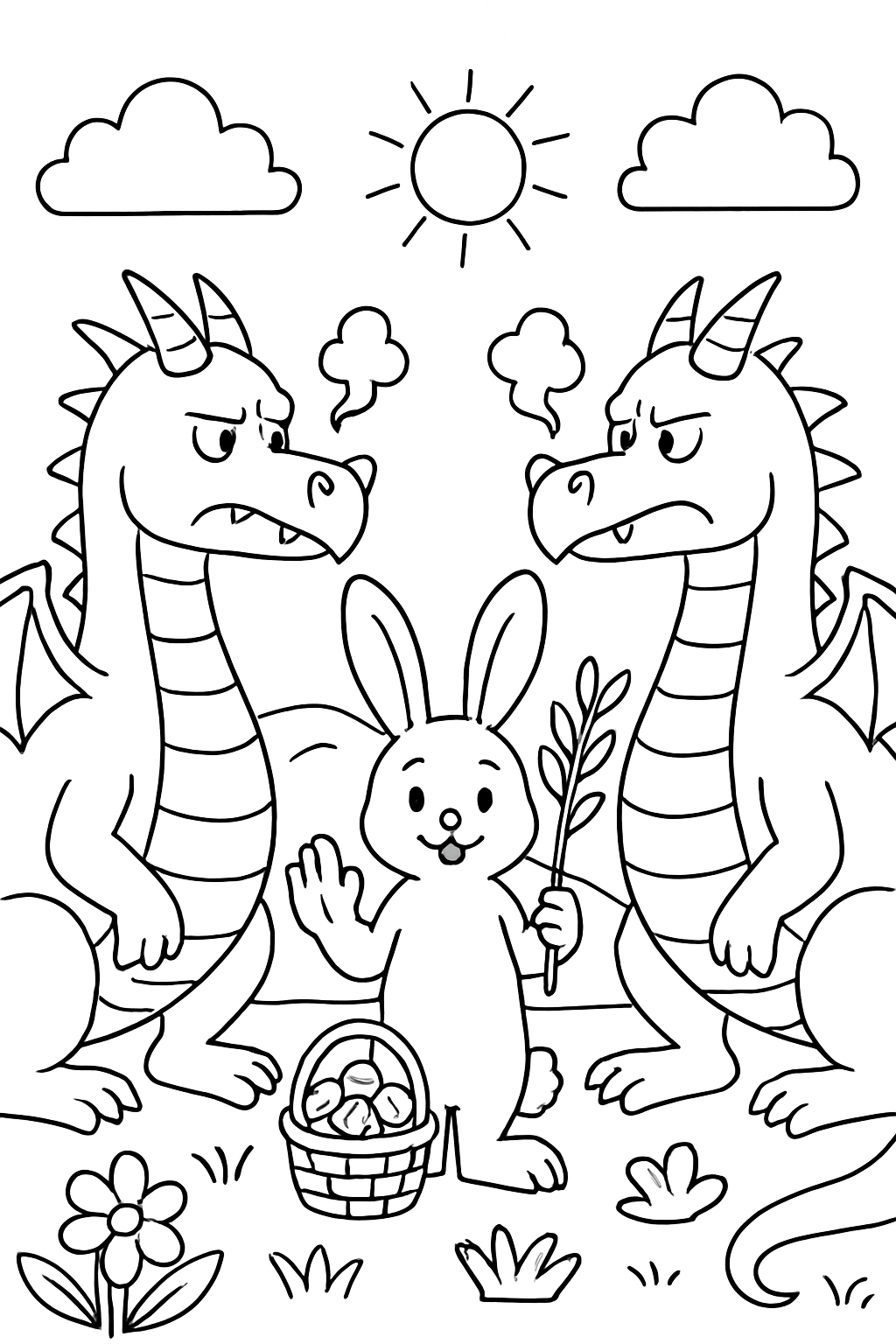 easter bunny negotiating peace between feuding dragons