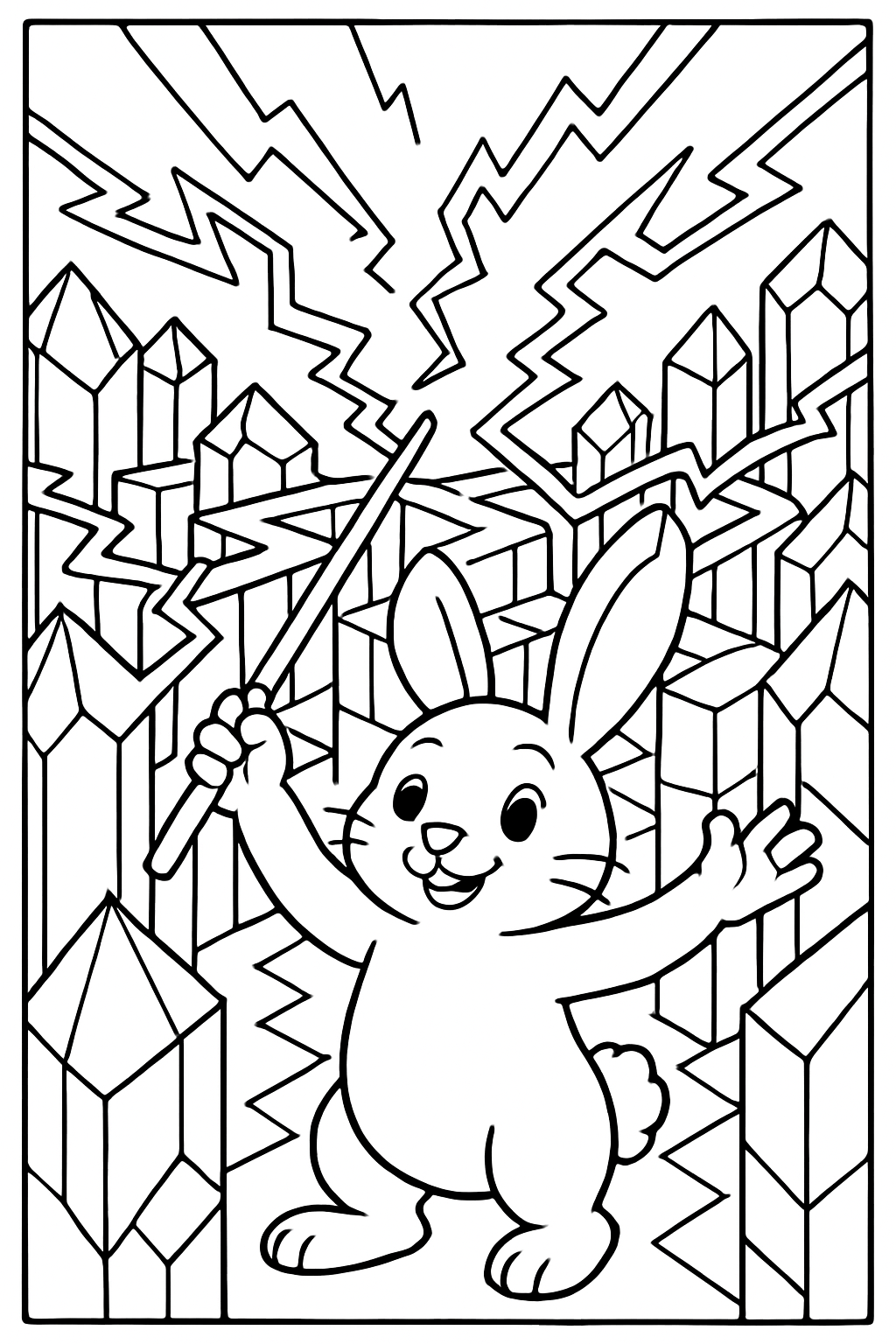 easter bunny conducting lightning through crystal labyrinth
