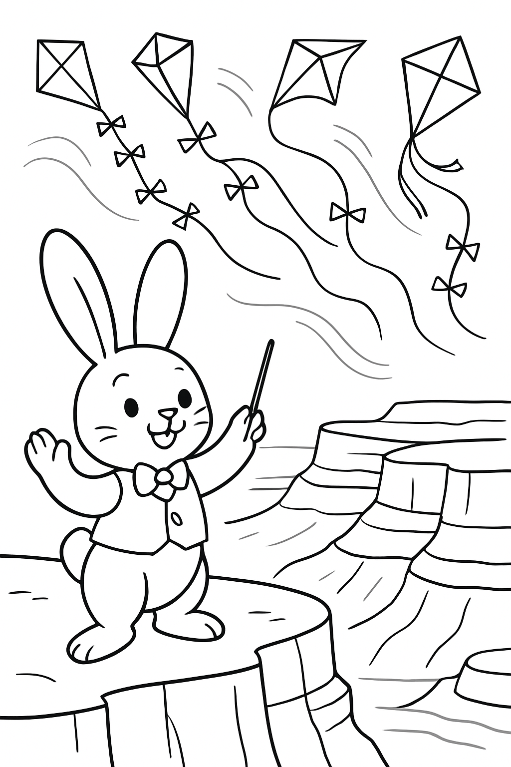 easter bunny orchestrating kites over canyon rim
