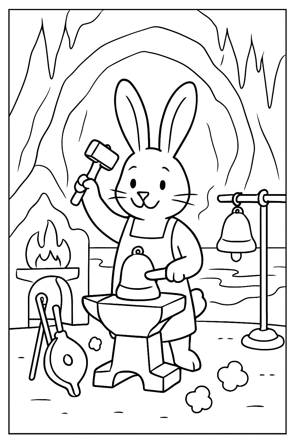 easter bunny forging bells inside sleeping volcano