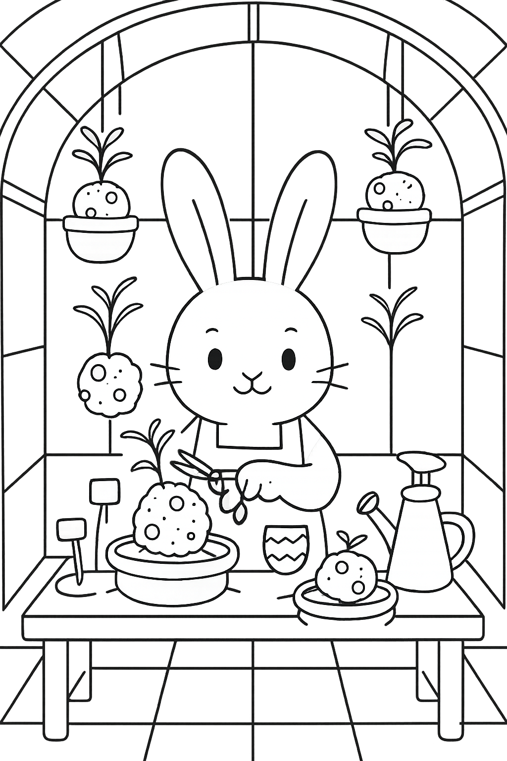 easter bunny cultivating bonsai meteors in greenhouse