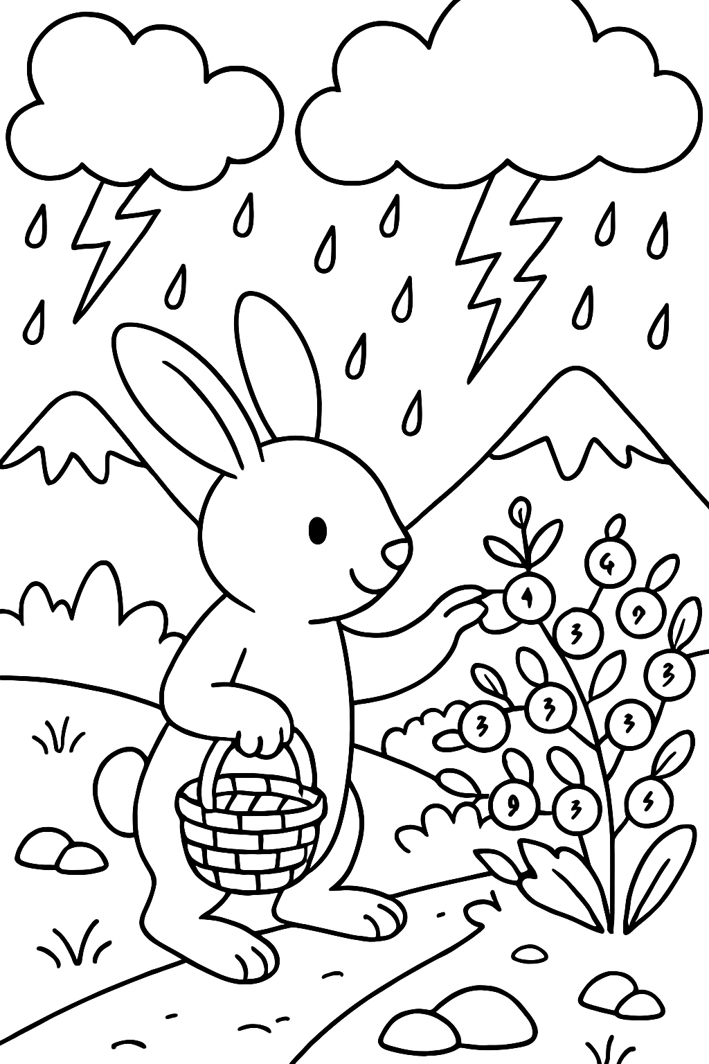 easter bunny harvesting thunderberries during mountain storm