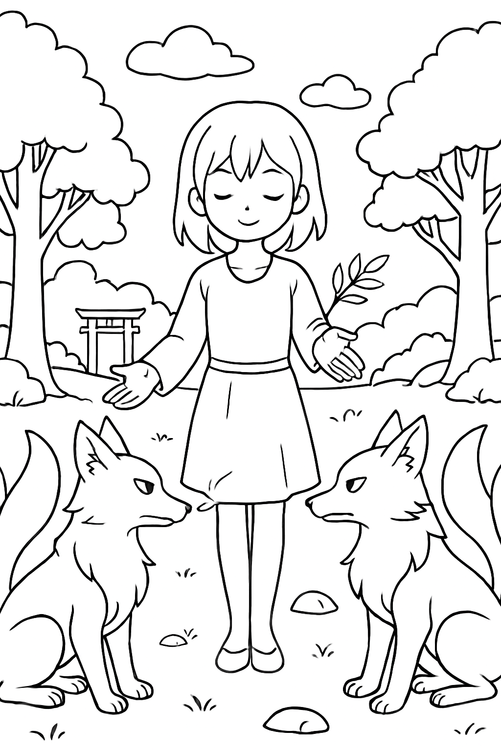 anime girl negotiating peace between rival fox spirits