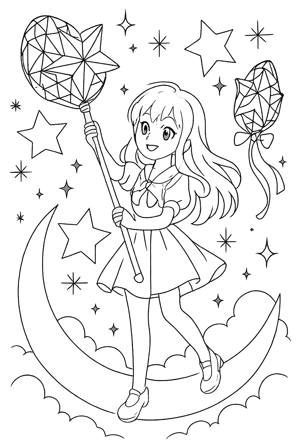 anime girl harvesting starlight with crystalline nets