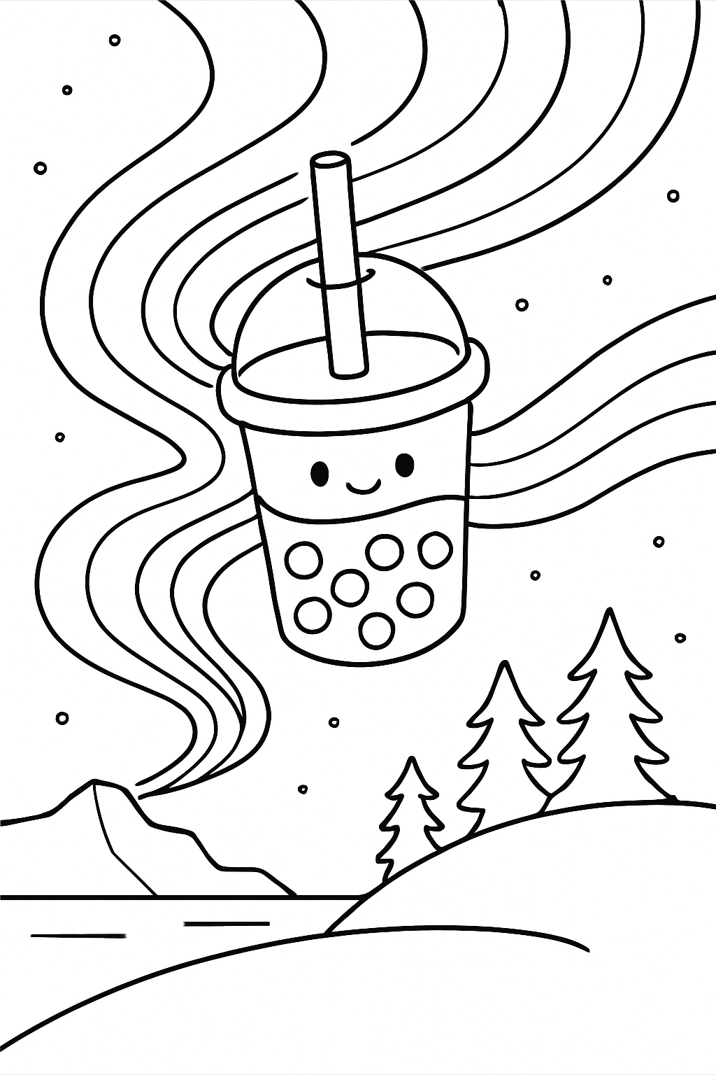 boba tea weaving aurora ribbons across polar sky