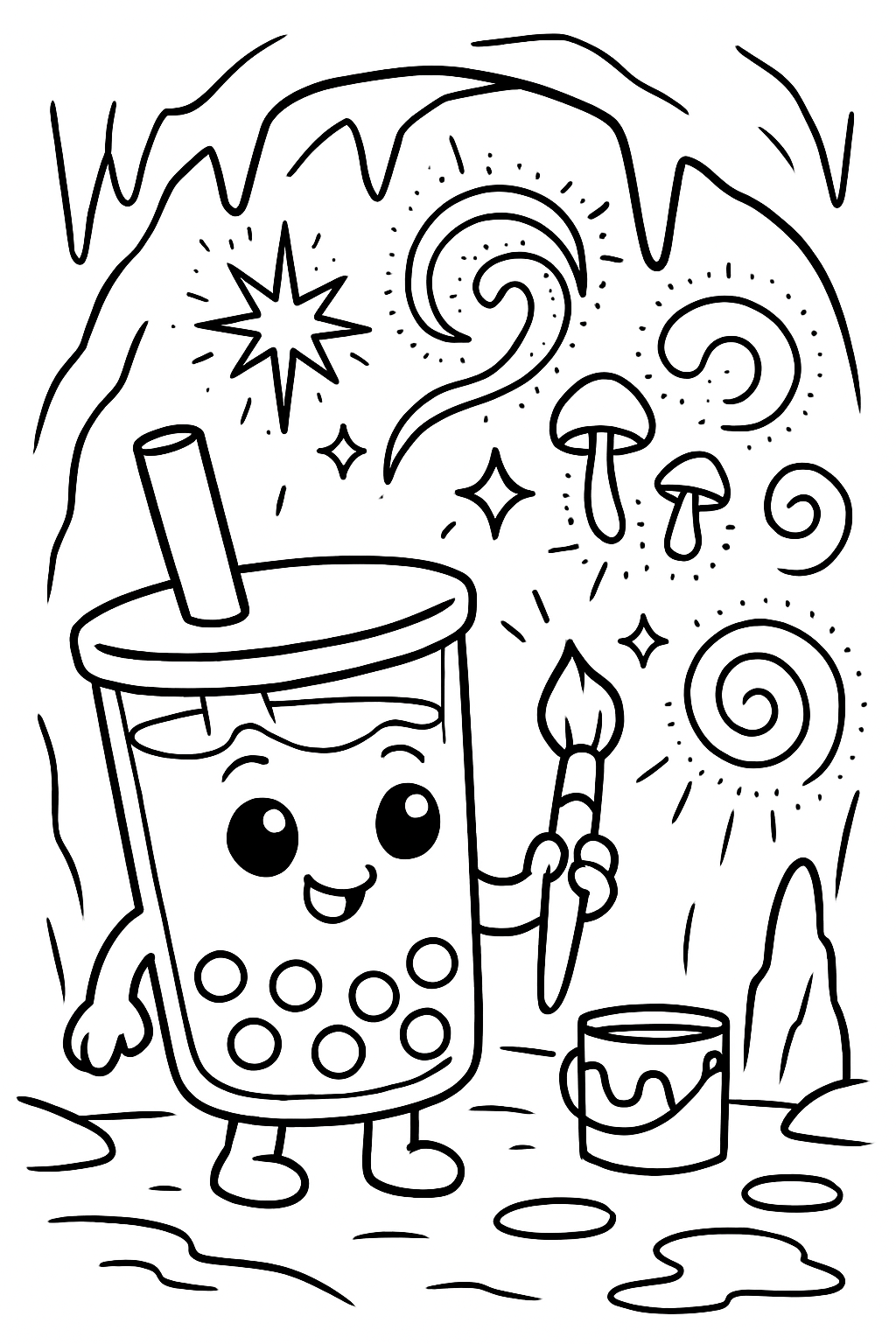 boba tea painting bioluminescent murals inside cave