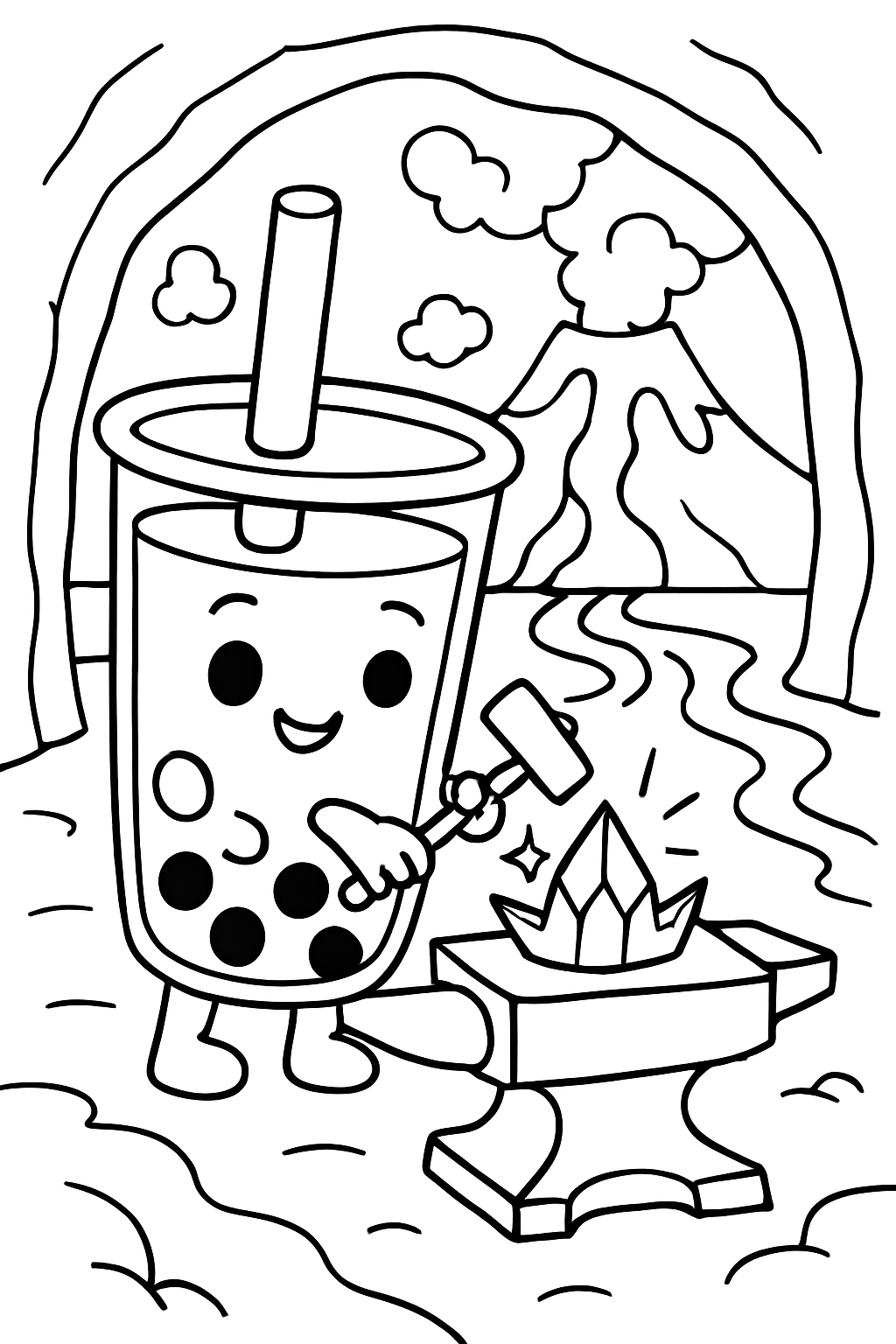 boba tea forging crystal crown inside volcano