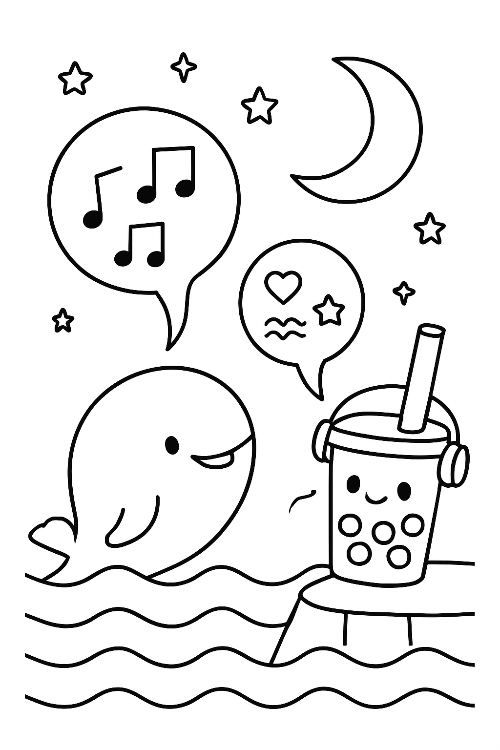 boba tea translating whale songs under moonlight