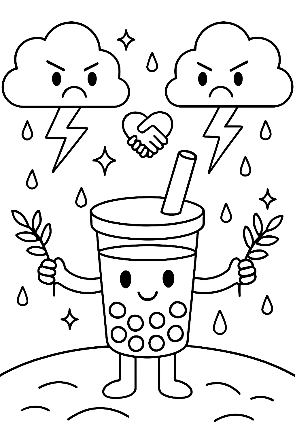 boba tea negotiating peace between feuding thunderstorms