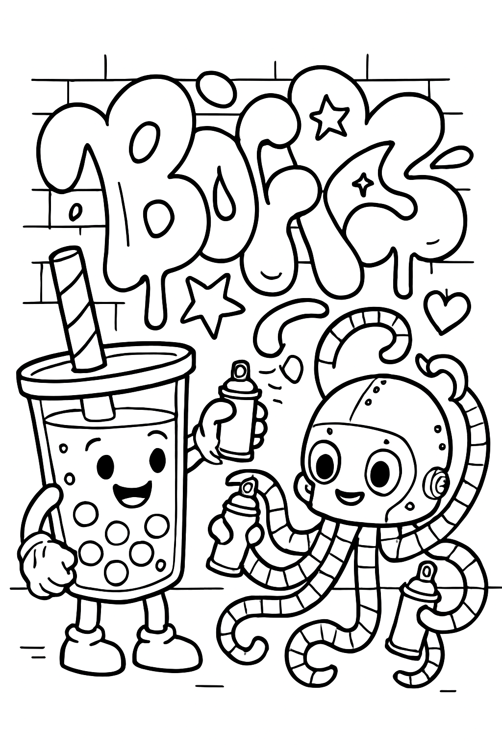 boba tea composing graffiti with robotic octopus