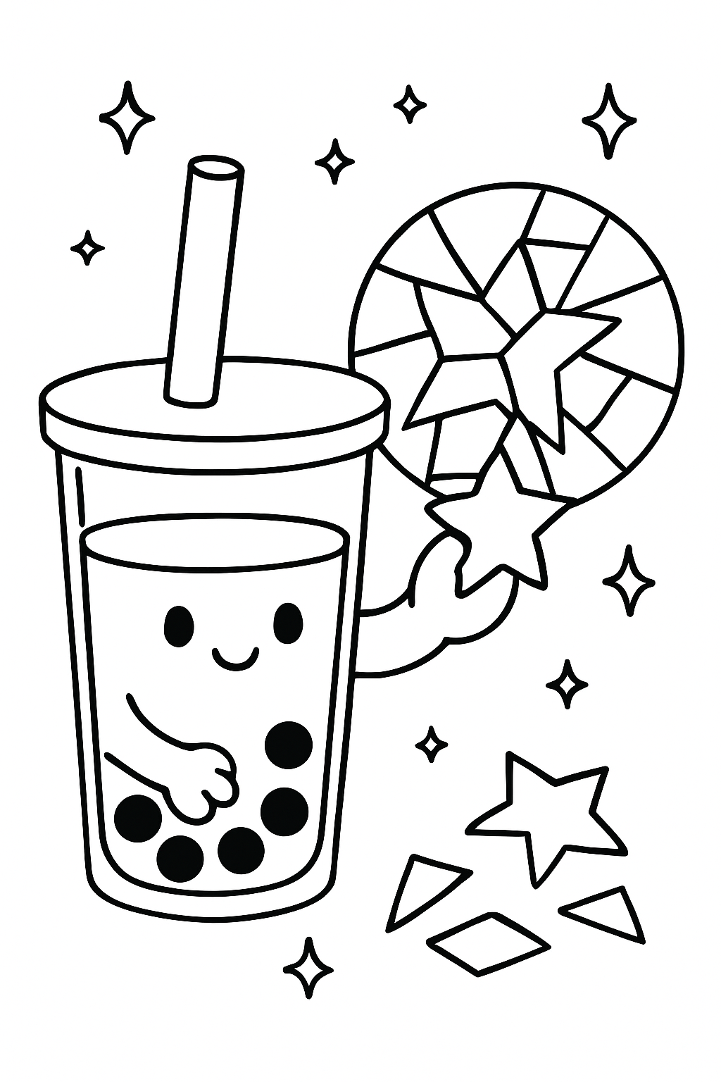 boba tea assembling mosaic from shattered starlight