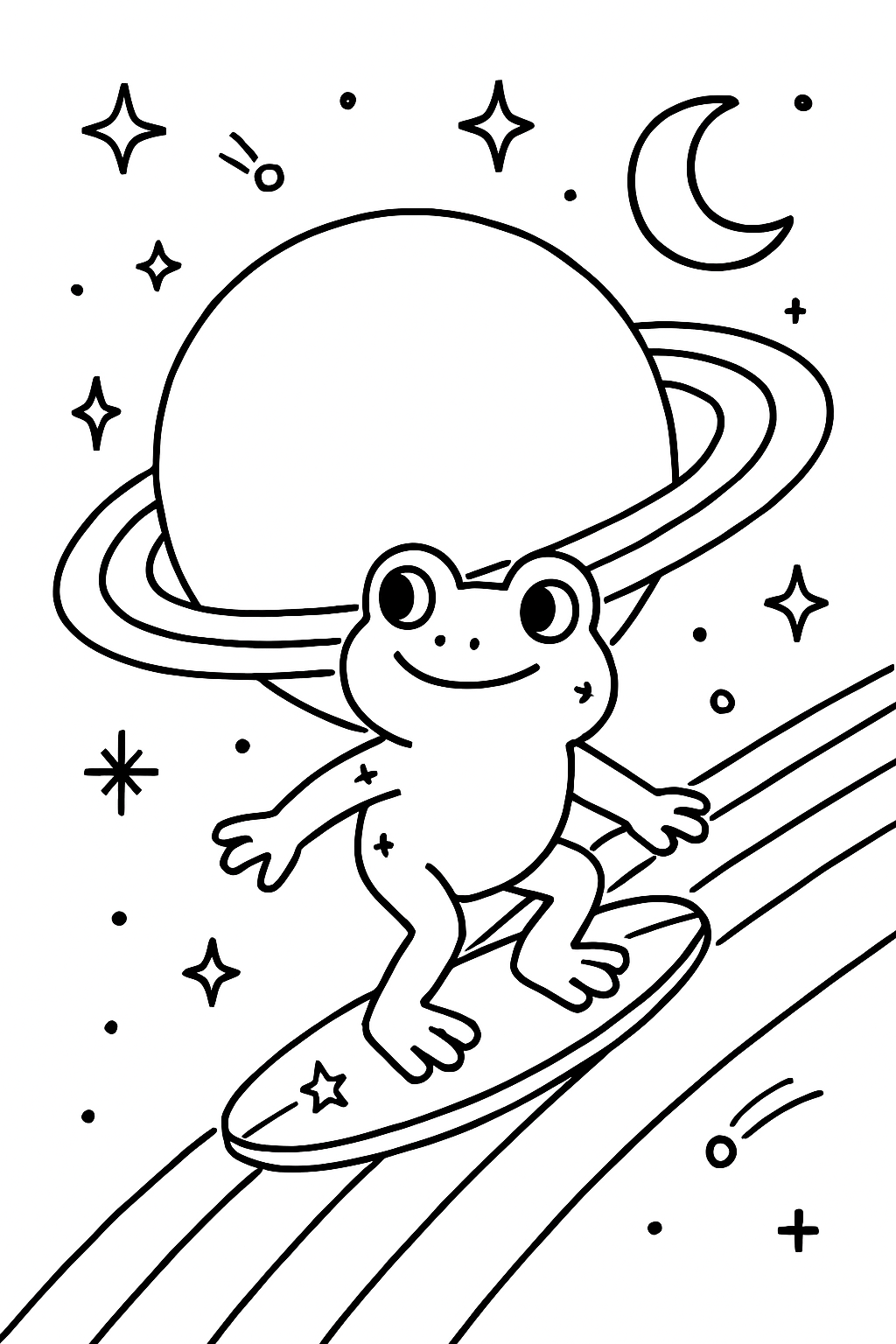 astral frog surfing rings of distant planet