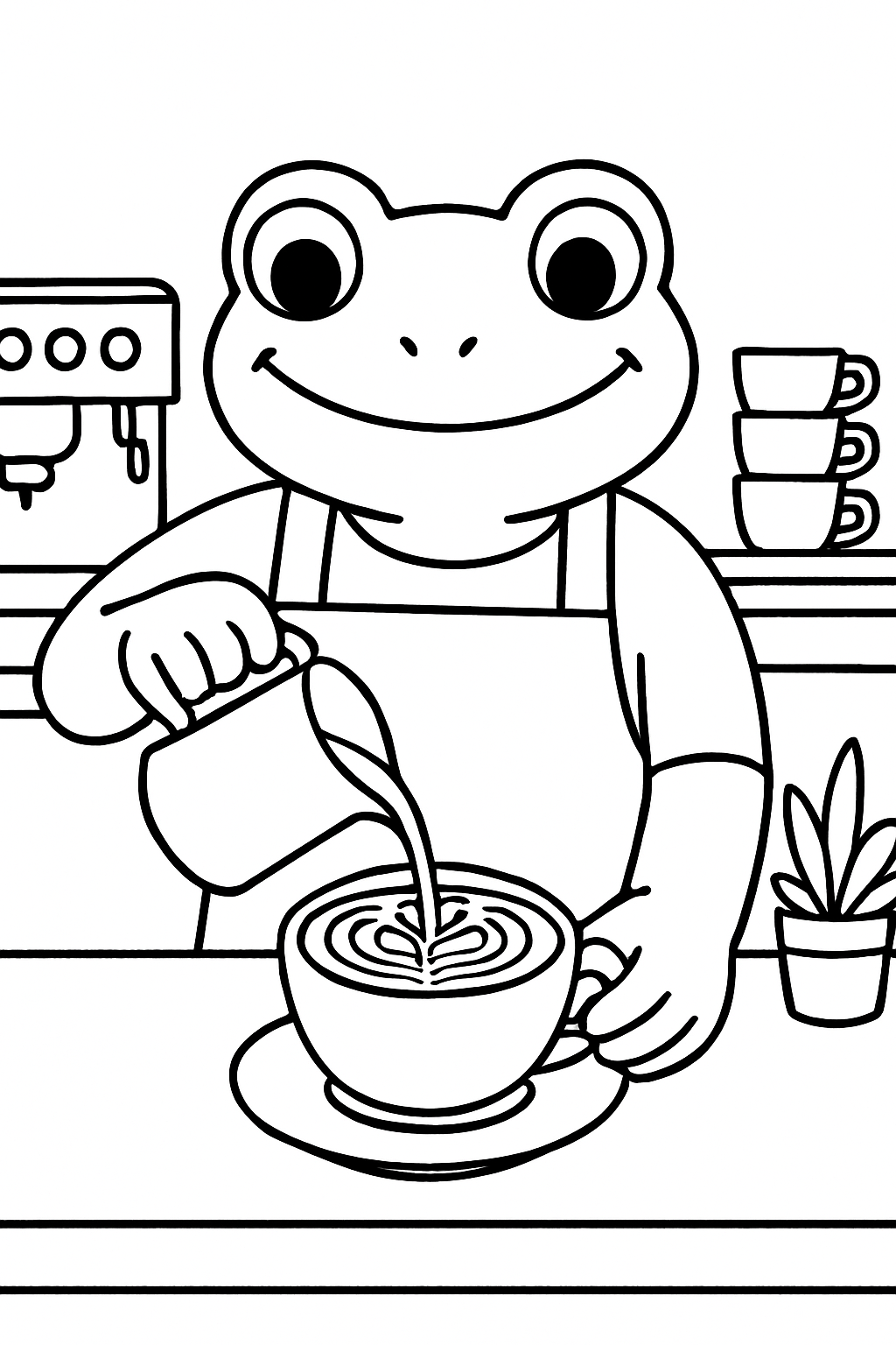 barista frog pouring latte art fern swirls